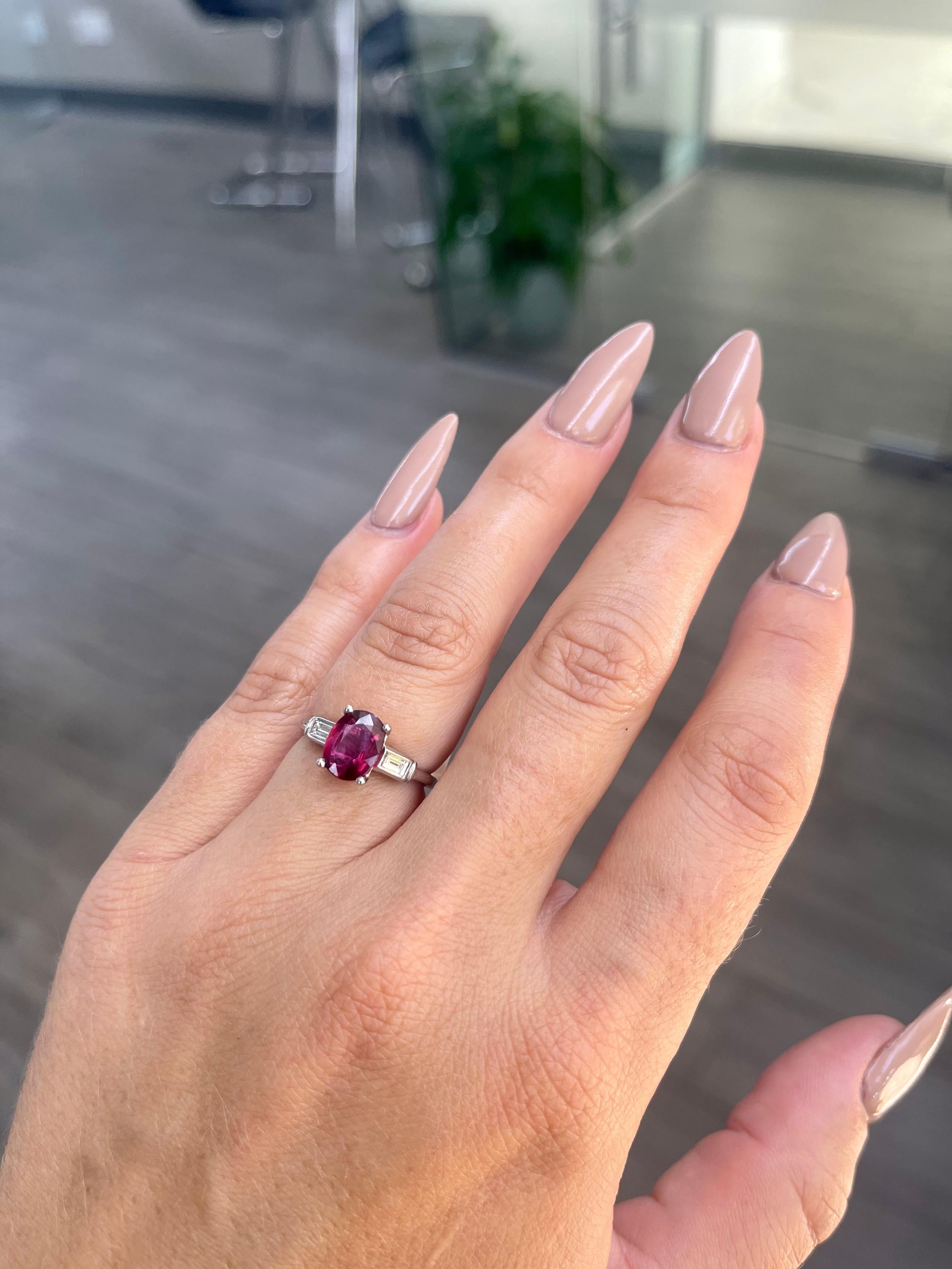 Women's or Men's Classic GIA Ruby Diamond Platinum Engagement Ring