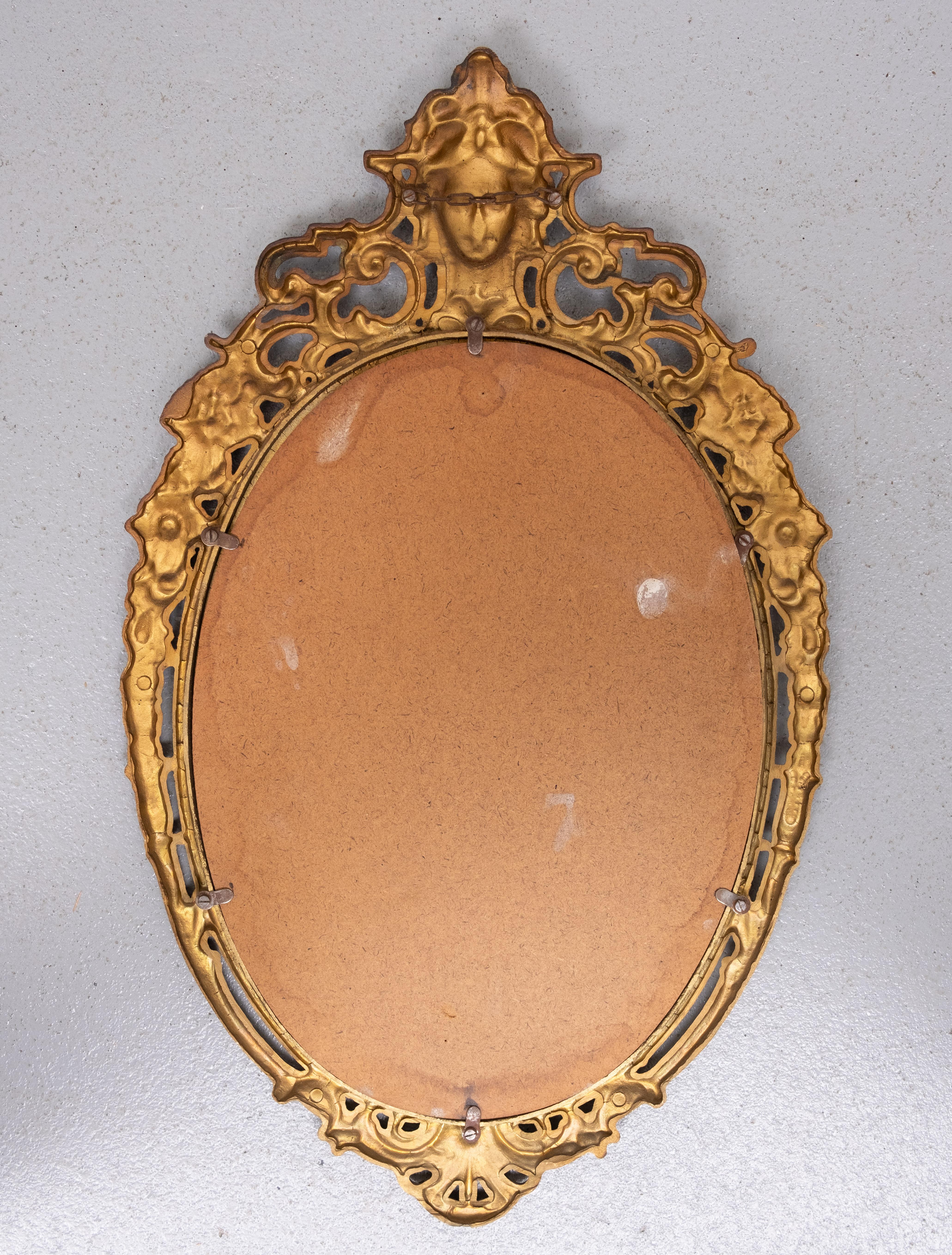Console classique en laiton doré avec miroir ovale  Années 1950 Italie en vente 2