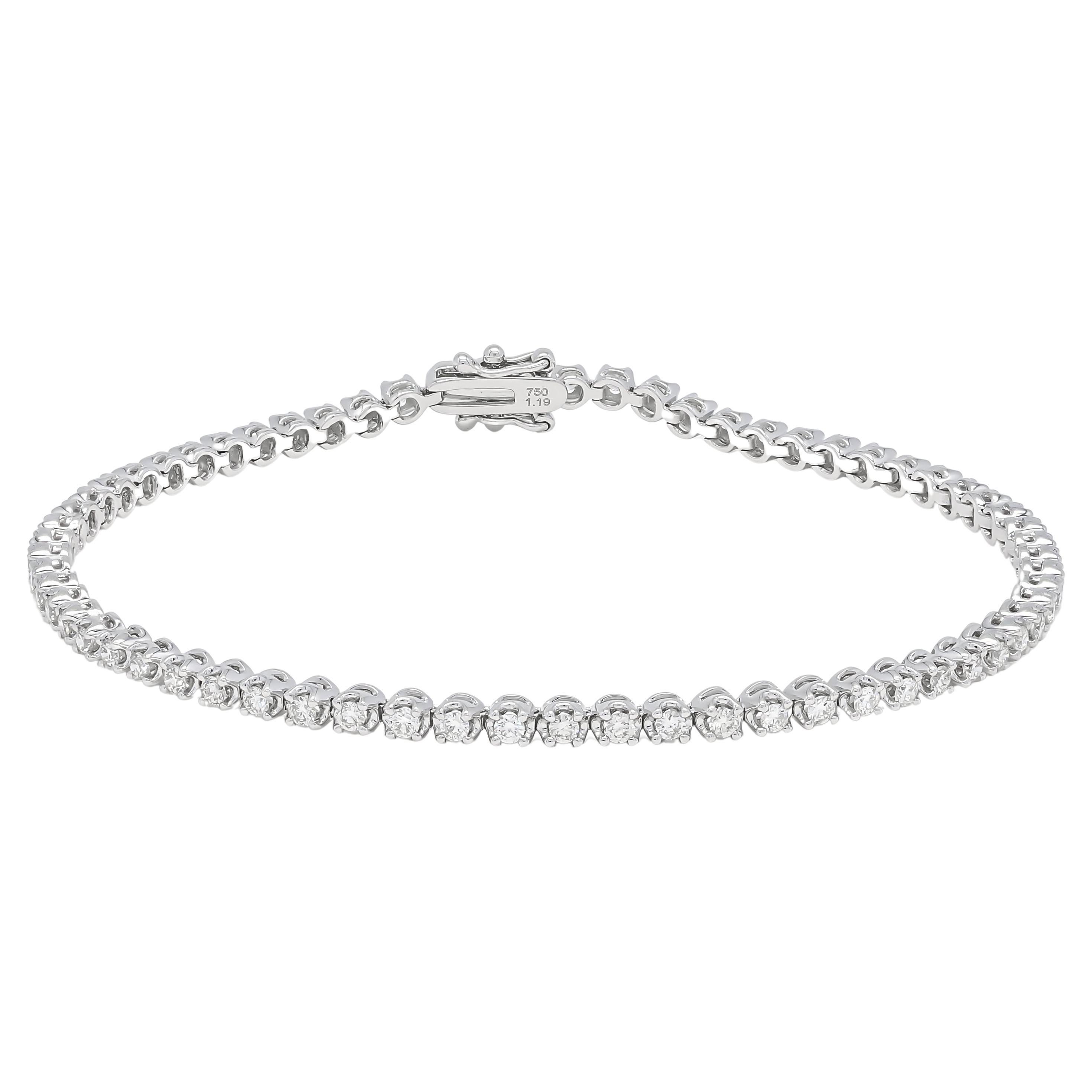 Classic Glamour: 1.05ct Tennis Bracelet with Natural Diamonds in 18k White Gold For Sale