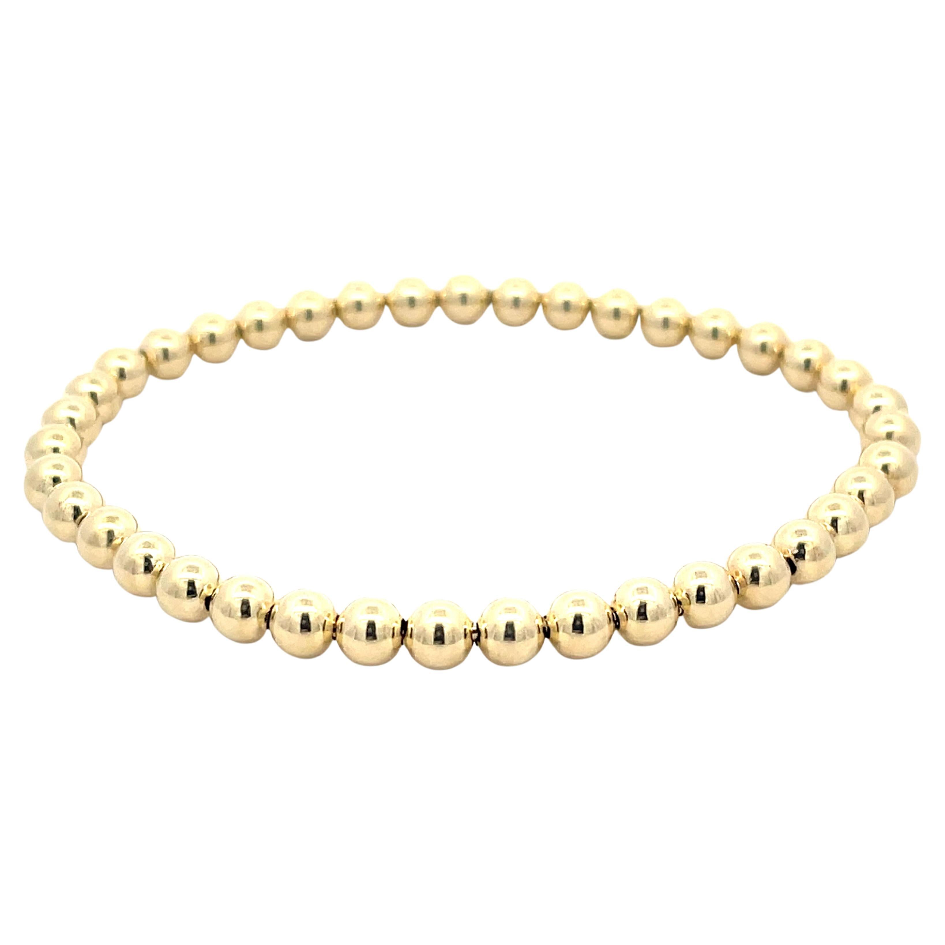 Classic Gold Bead Bracelet in 14k Yellow Gold For Sale