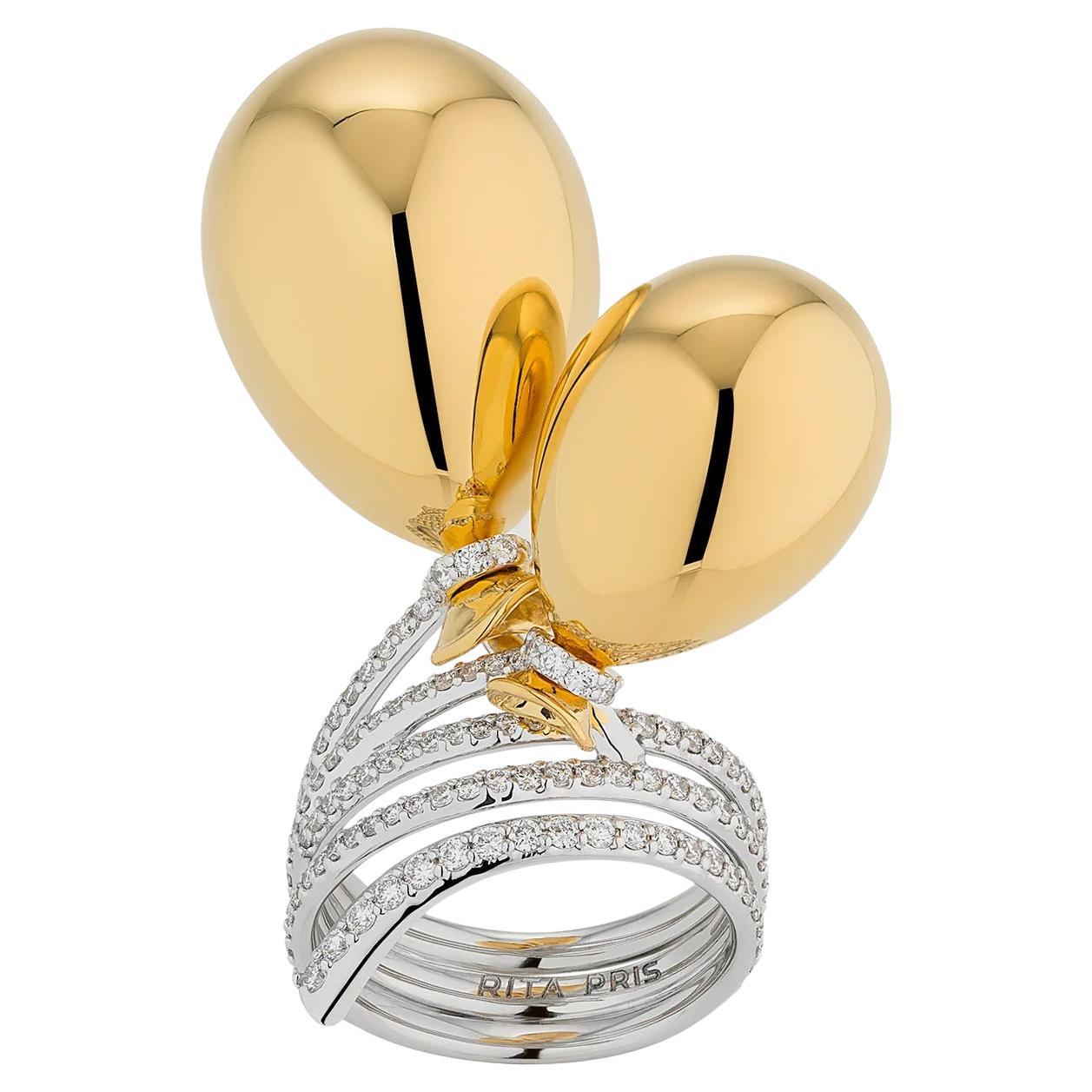 Classic Gold Balloon Ring in 18K White Gold