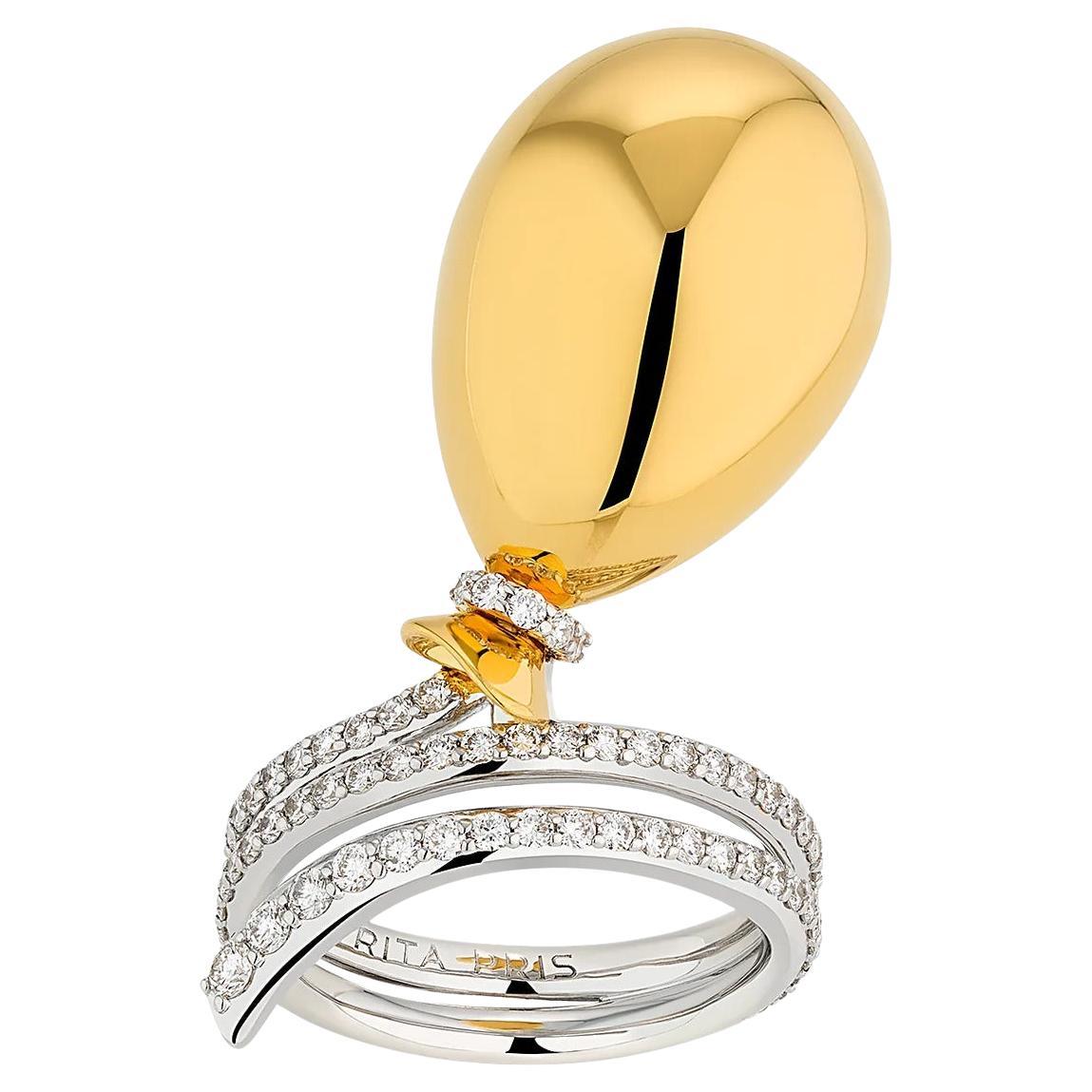 Classic Gold Balloon Ring in 18K White Gold