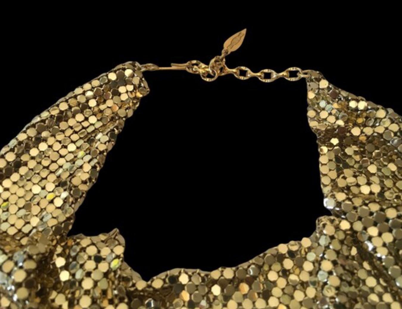 Women's Classic Gold Chain Mail Bib Necklace by Designer Whiting and Davis For Sale