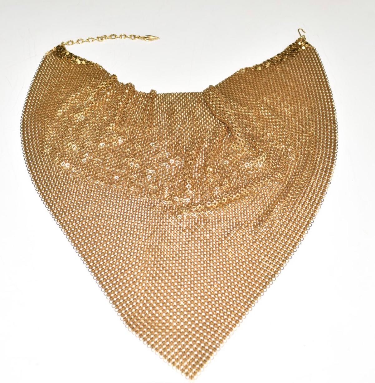 Classic Gold Chain Mail Bib Necklace by Designer Whiting and Davis For Sale 1