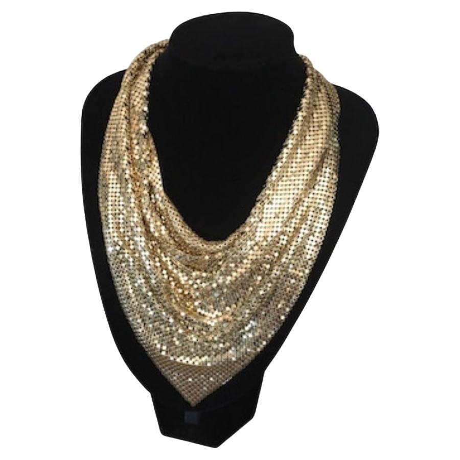 Classic Gold Chain Mail Bib Necklace by Designer Whiting and Davis For Sale
