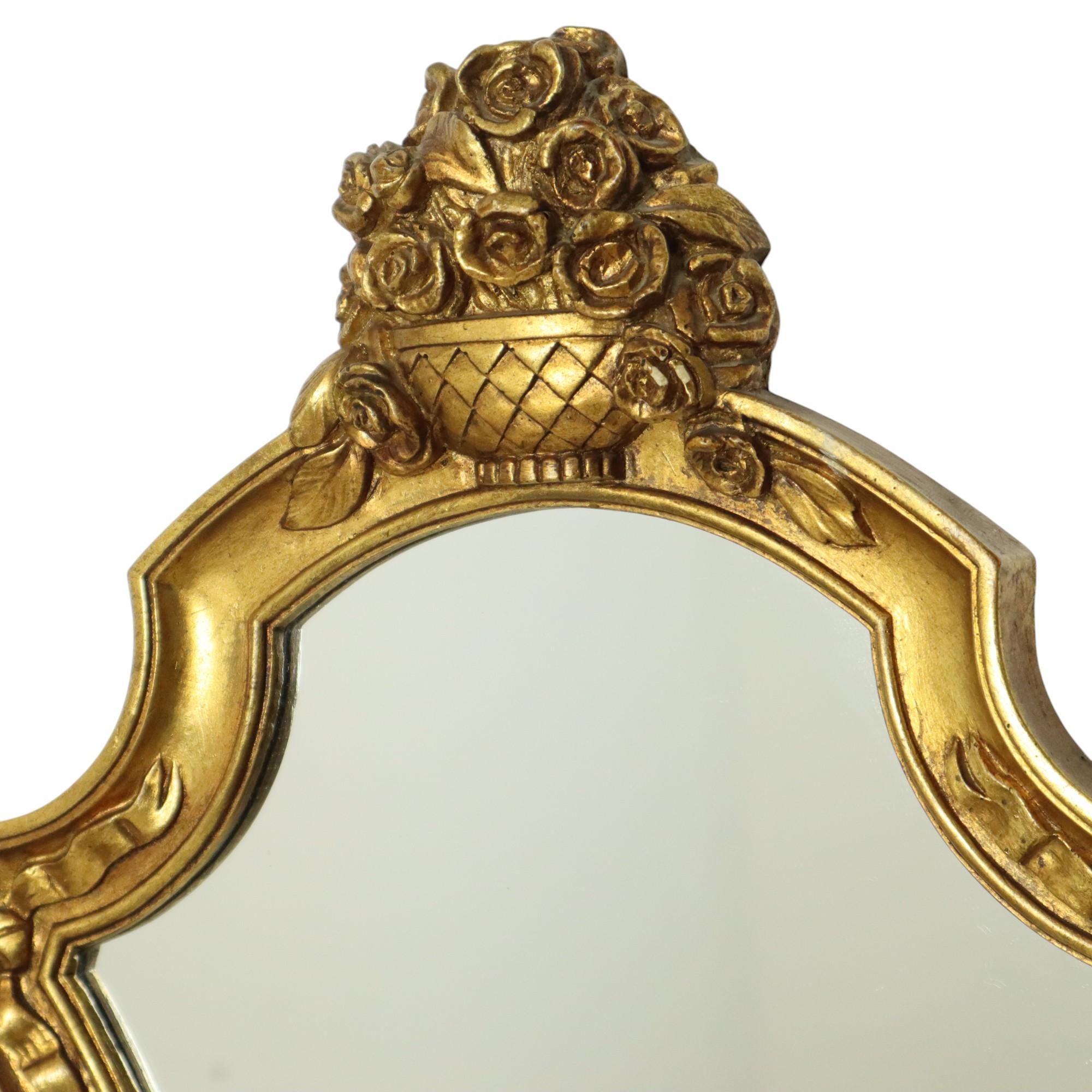 Espejo Clásico Dorado Crestado Estilo Barroco Años Sesenta 61cm Francés en venta