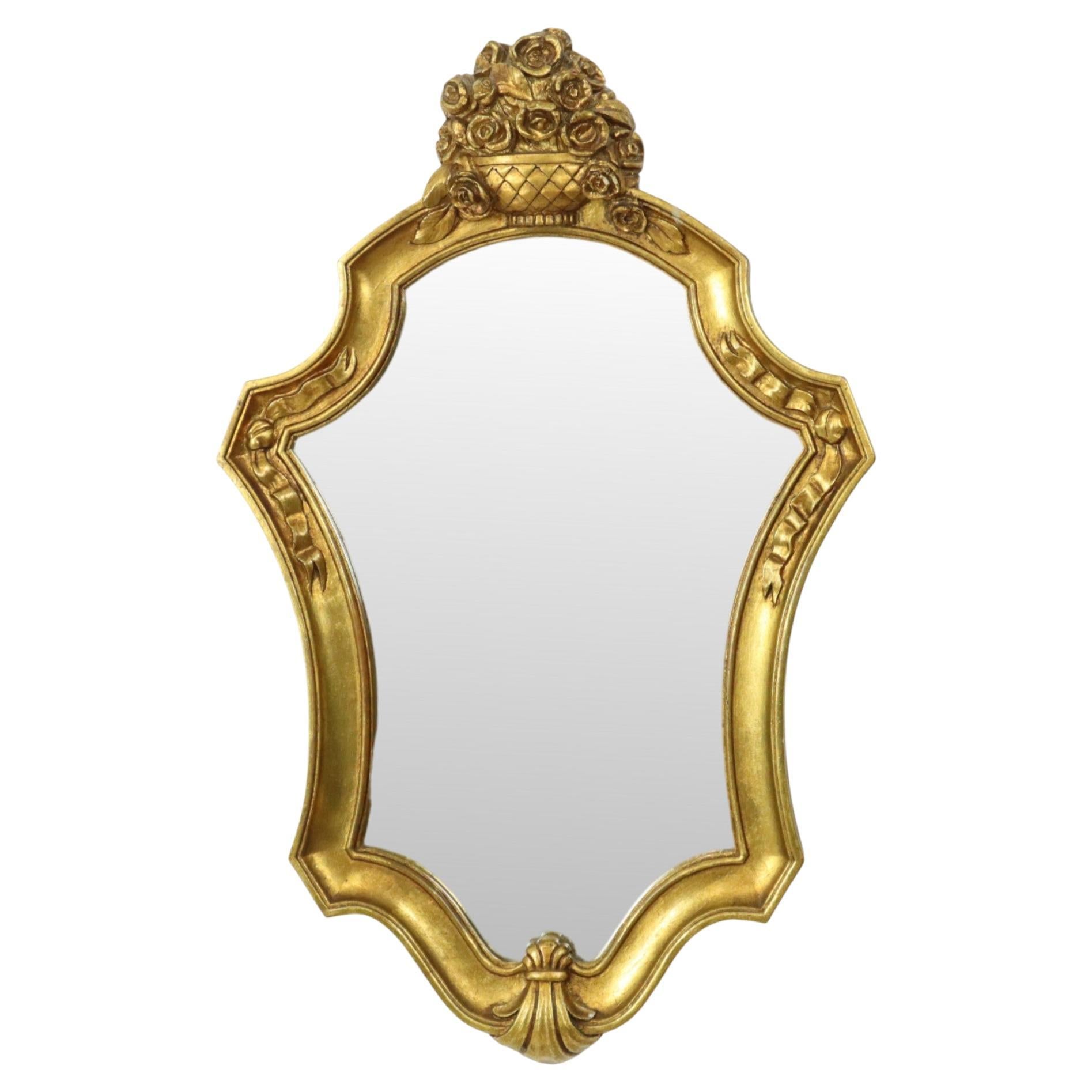 Espejo Clásico Dorado Crestado Estilo Barroco Años Sesenta 61cm