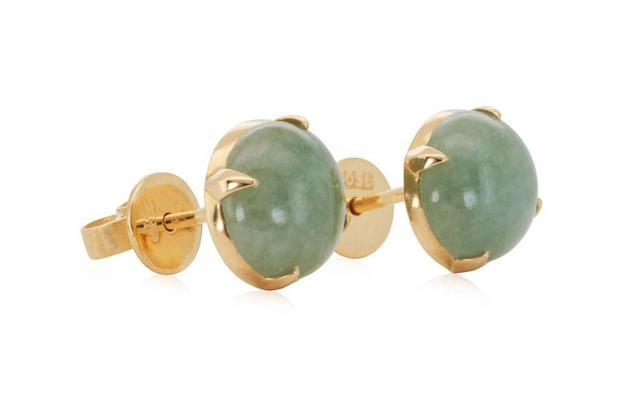 Round Cut Classic Gold Earrings with Jade Center Stone