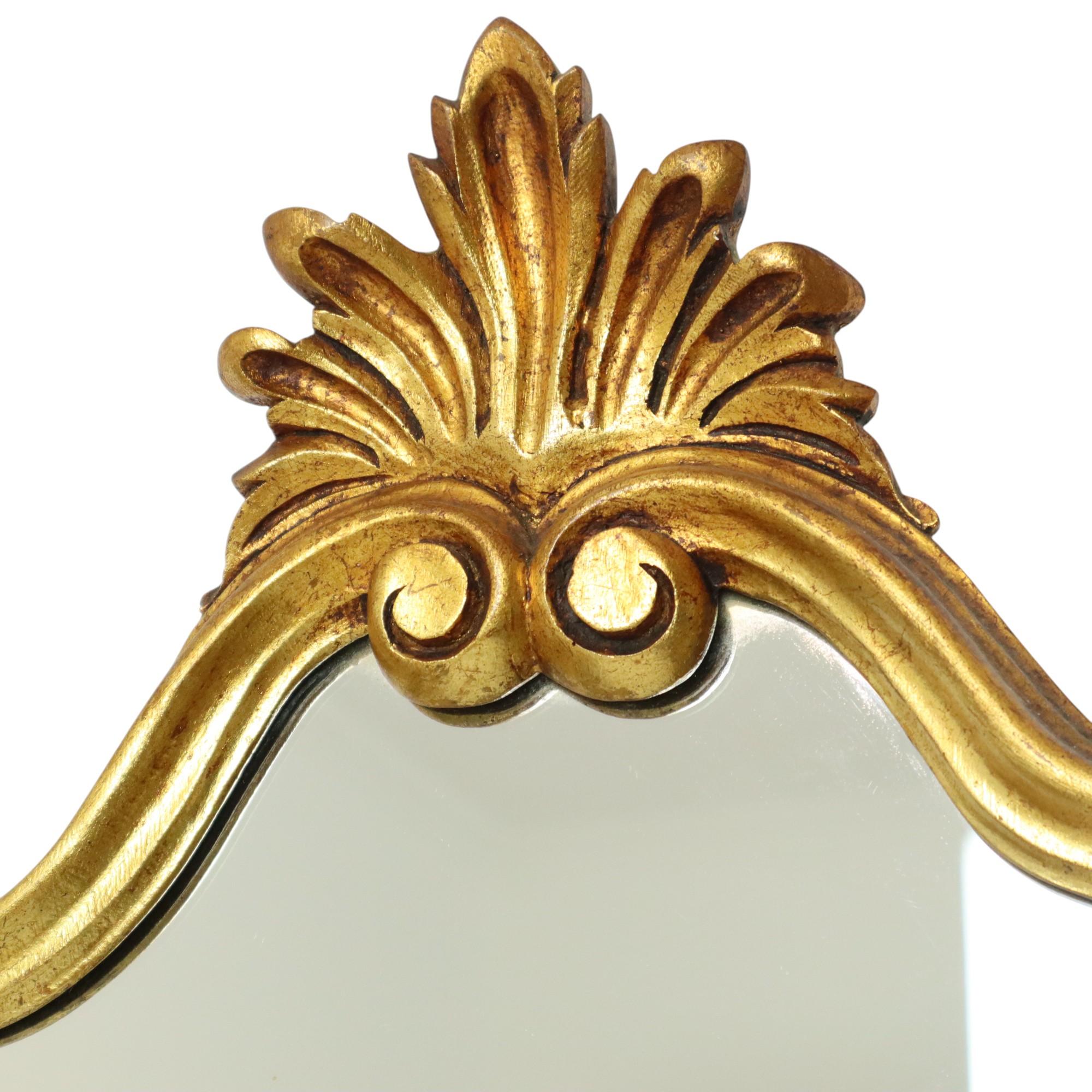 Classic Gold Leaf Gilded Crested Mirror Baroque Style Sixties 74cm 5