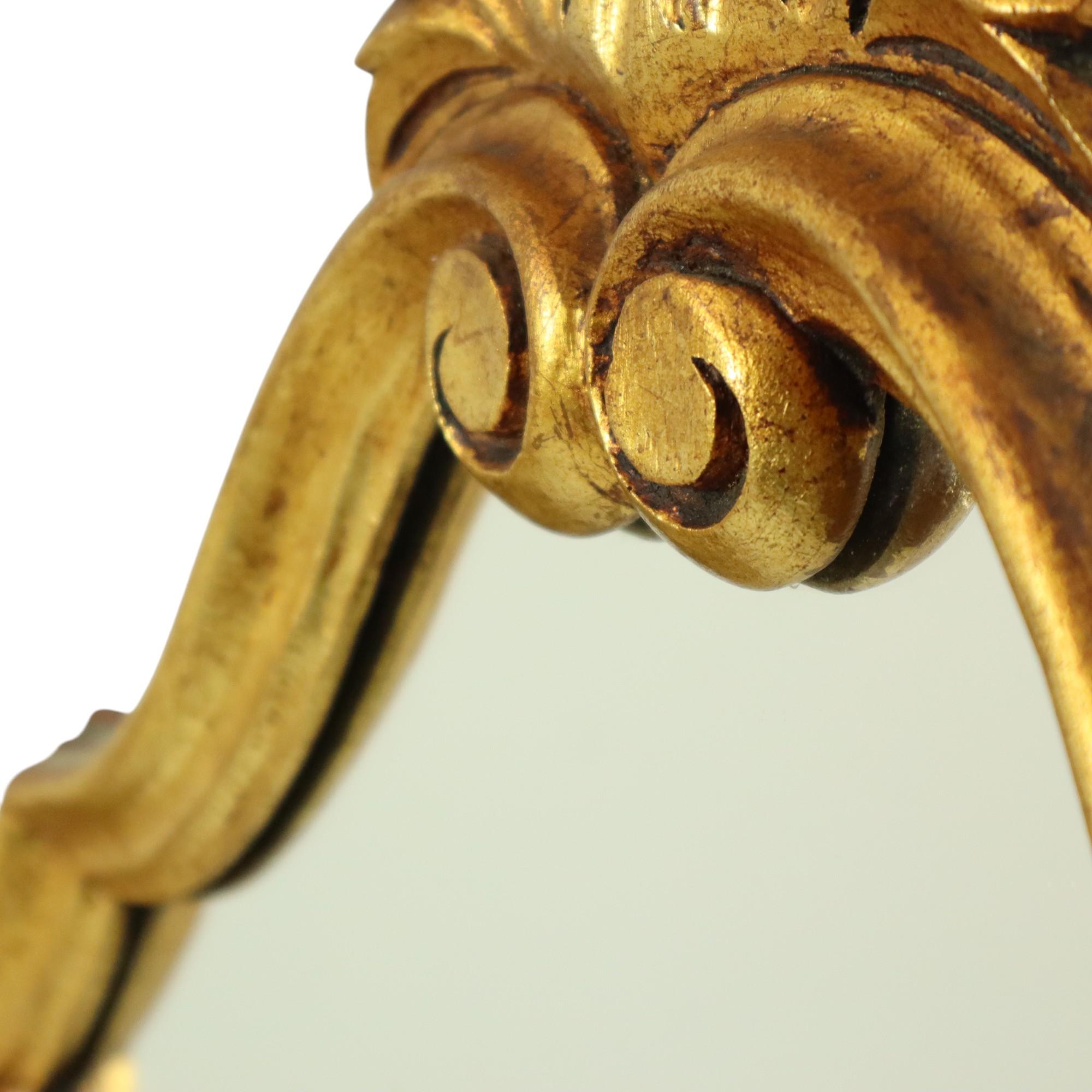 Classic Gold Leaf Gilded Crested Mirror Baroque Style Sixties 74cm 6