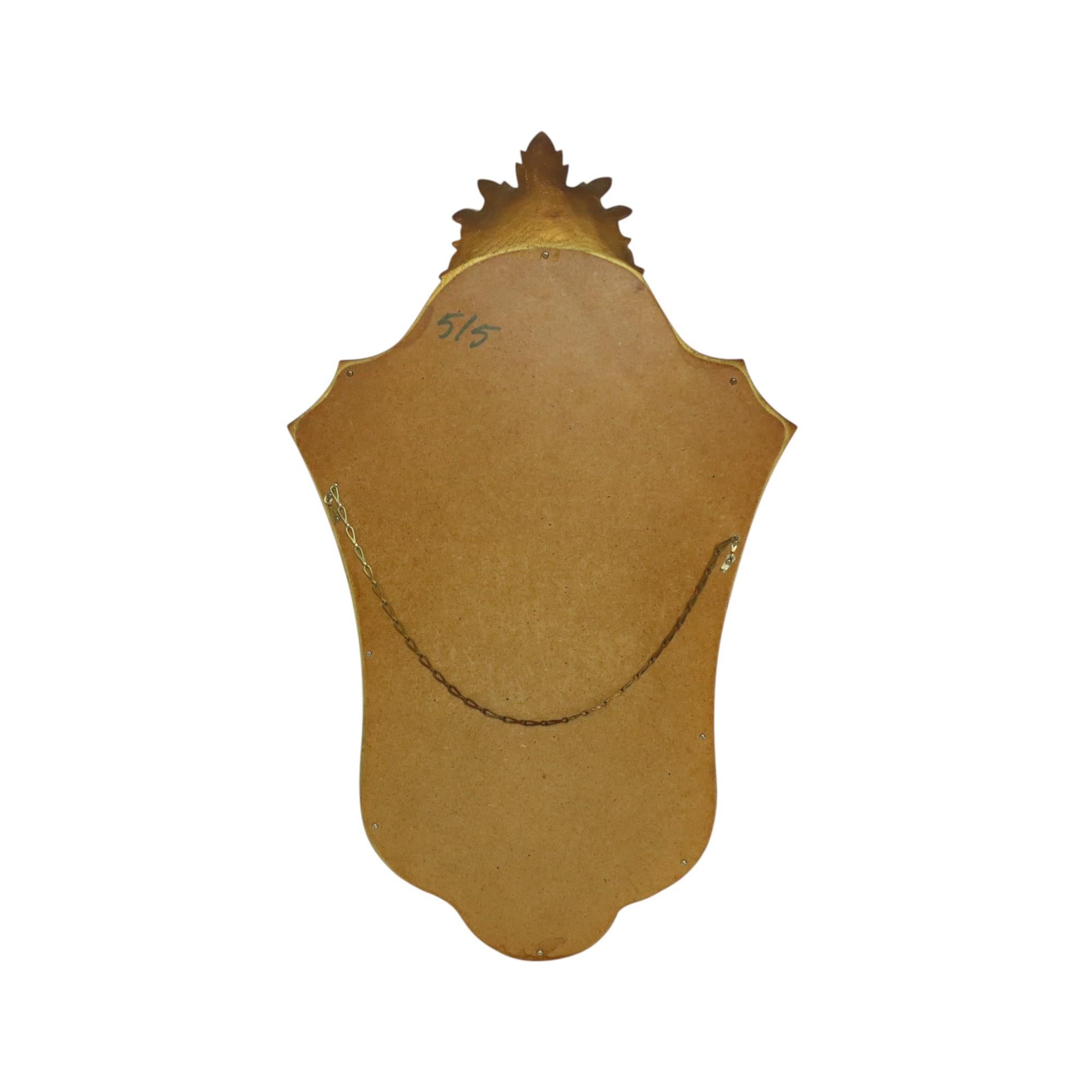 Classic Gold Leaf Gilded Crested Mirror Baroque Style Sixties 74cm 7