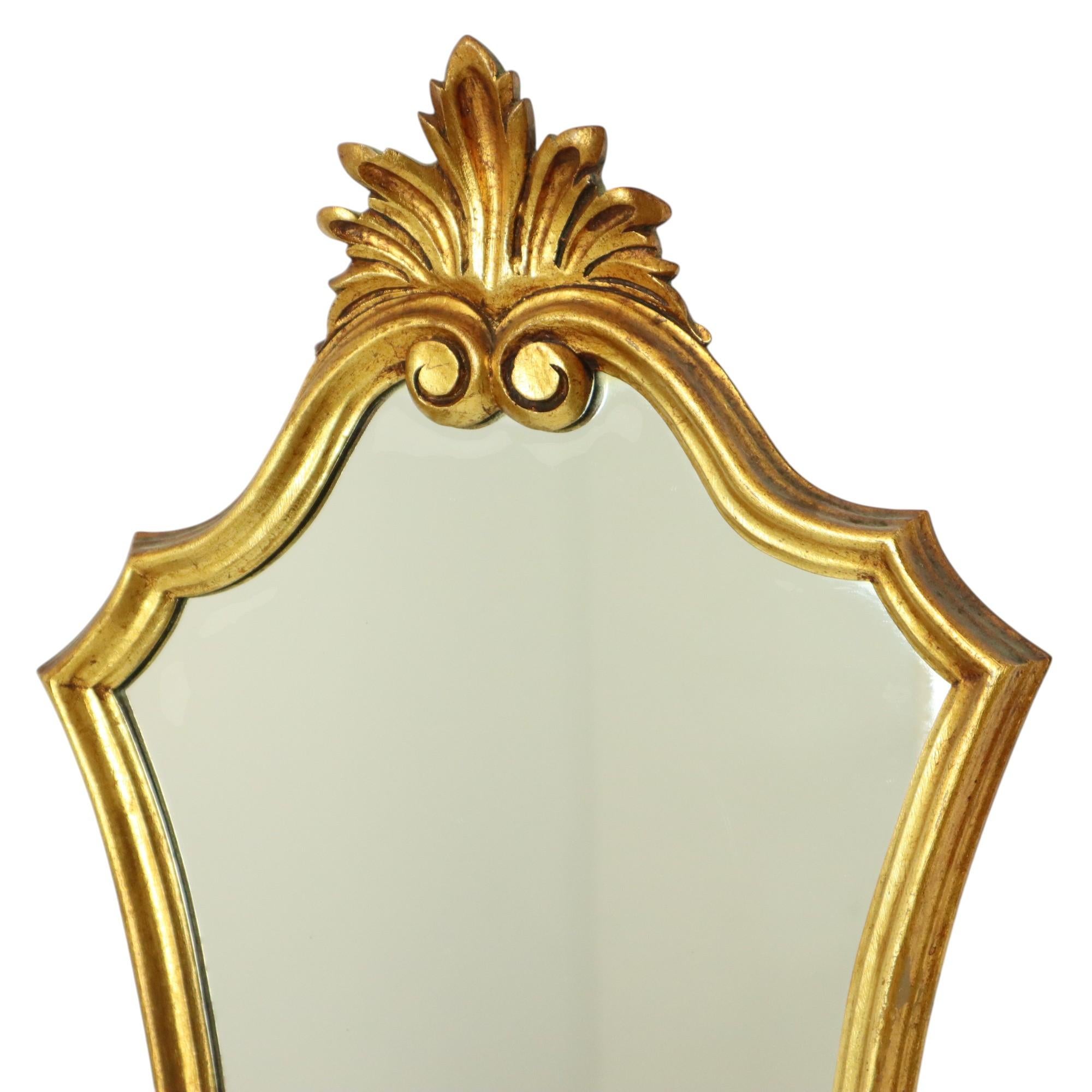 French Classic Gold Leaf Gilded Crested Mirror Baroque Style Sixties 74cm