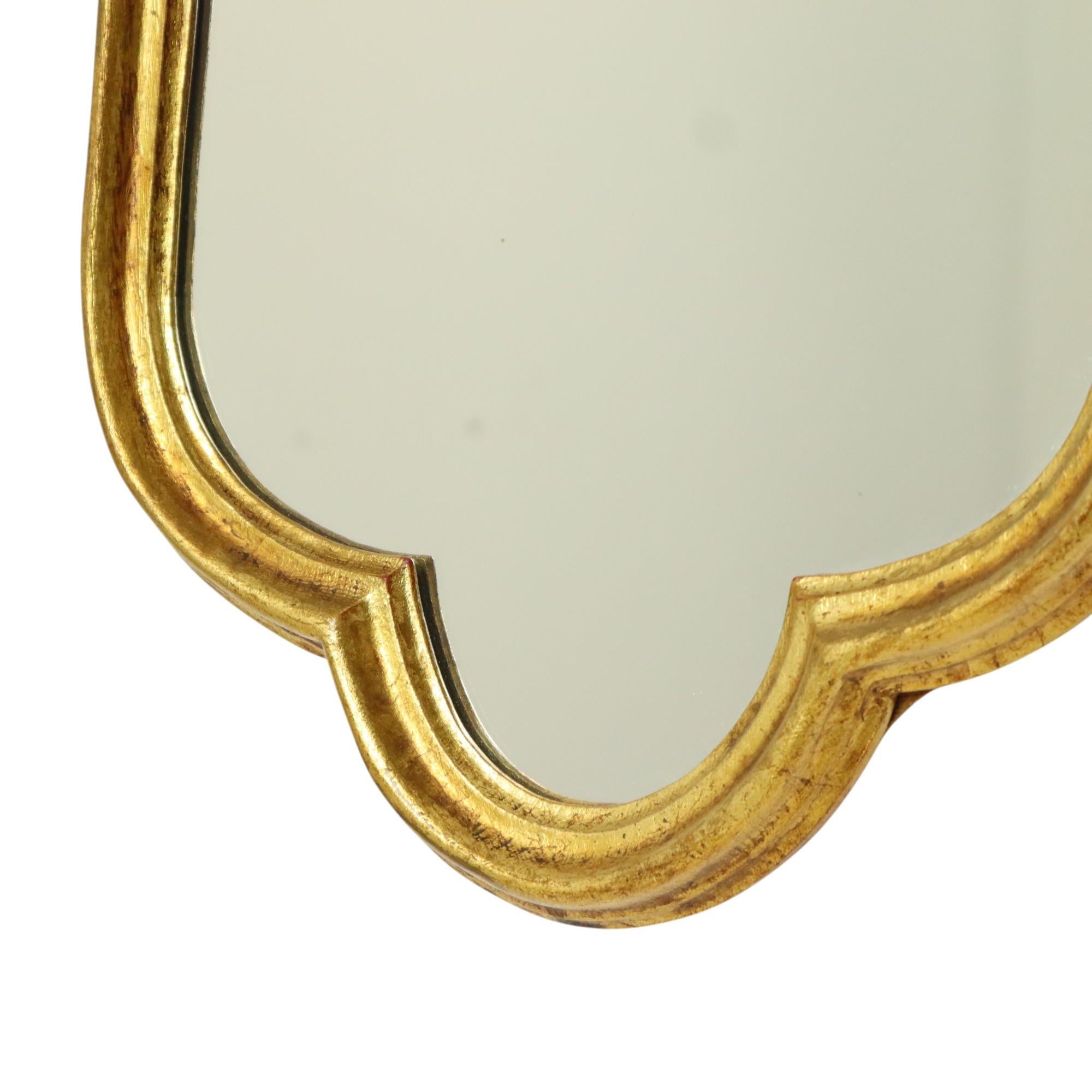 Classic Gold Leaf Gilded Crested Mirror Baroque Style Sixties 74cm 3