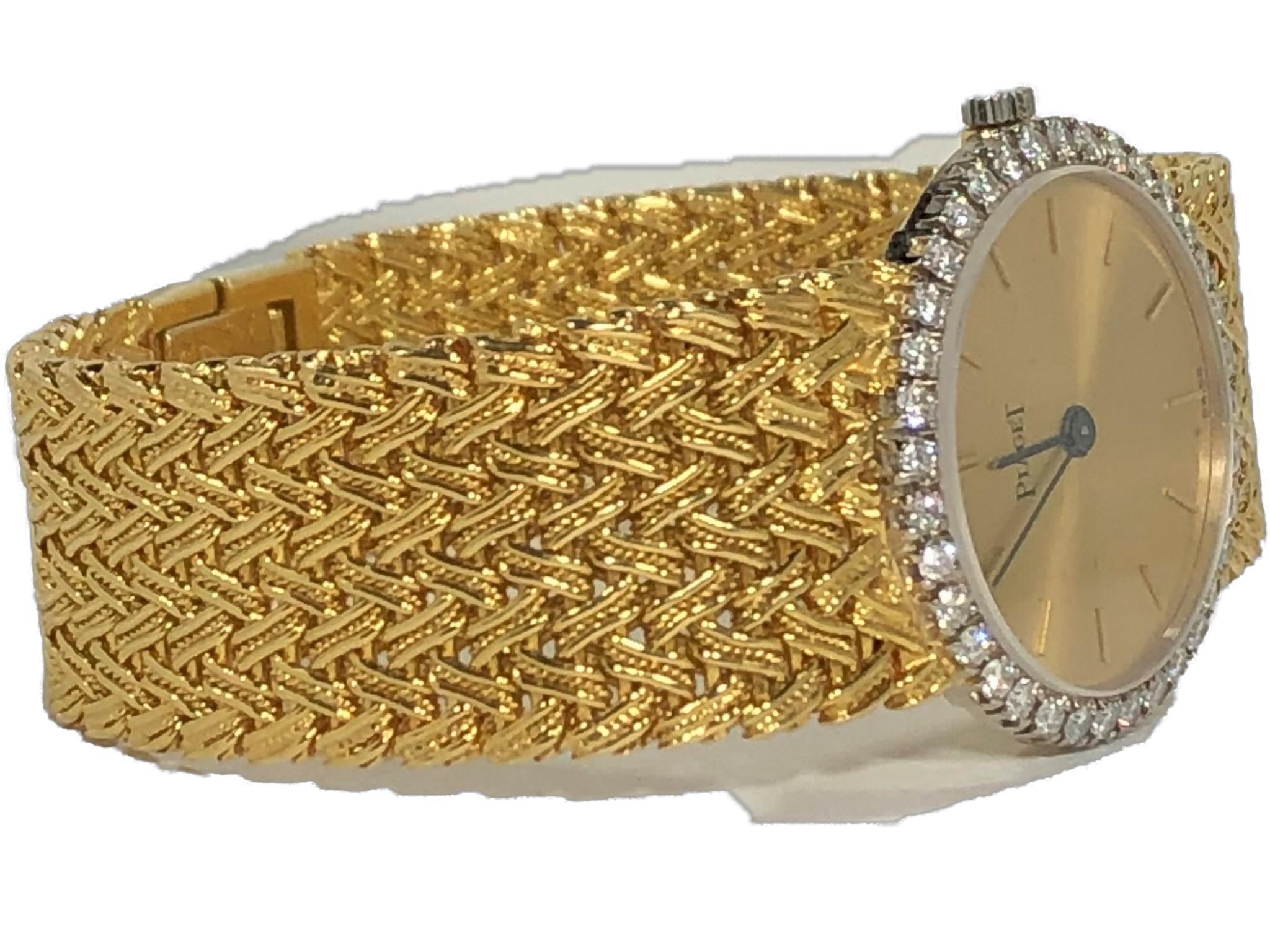 Round Cut Classic Gold Piaget Watch with Champagne Dial and Diamond Bezel
