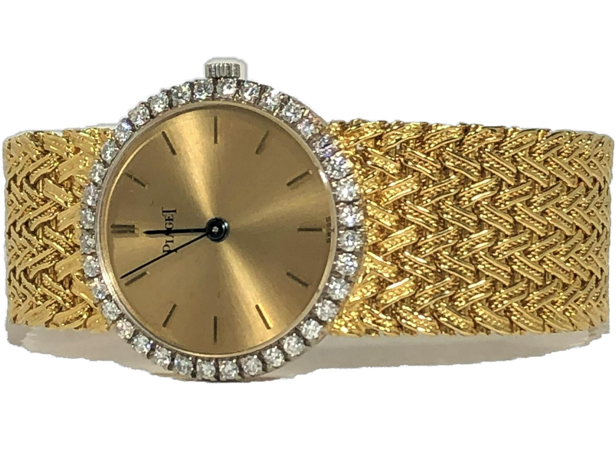 Classic Gold Piaget Watch with Champagne Dial and Diamond Bezel 1