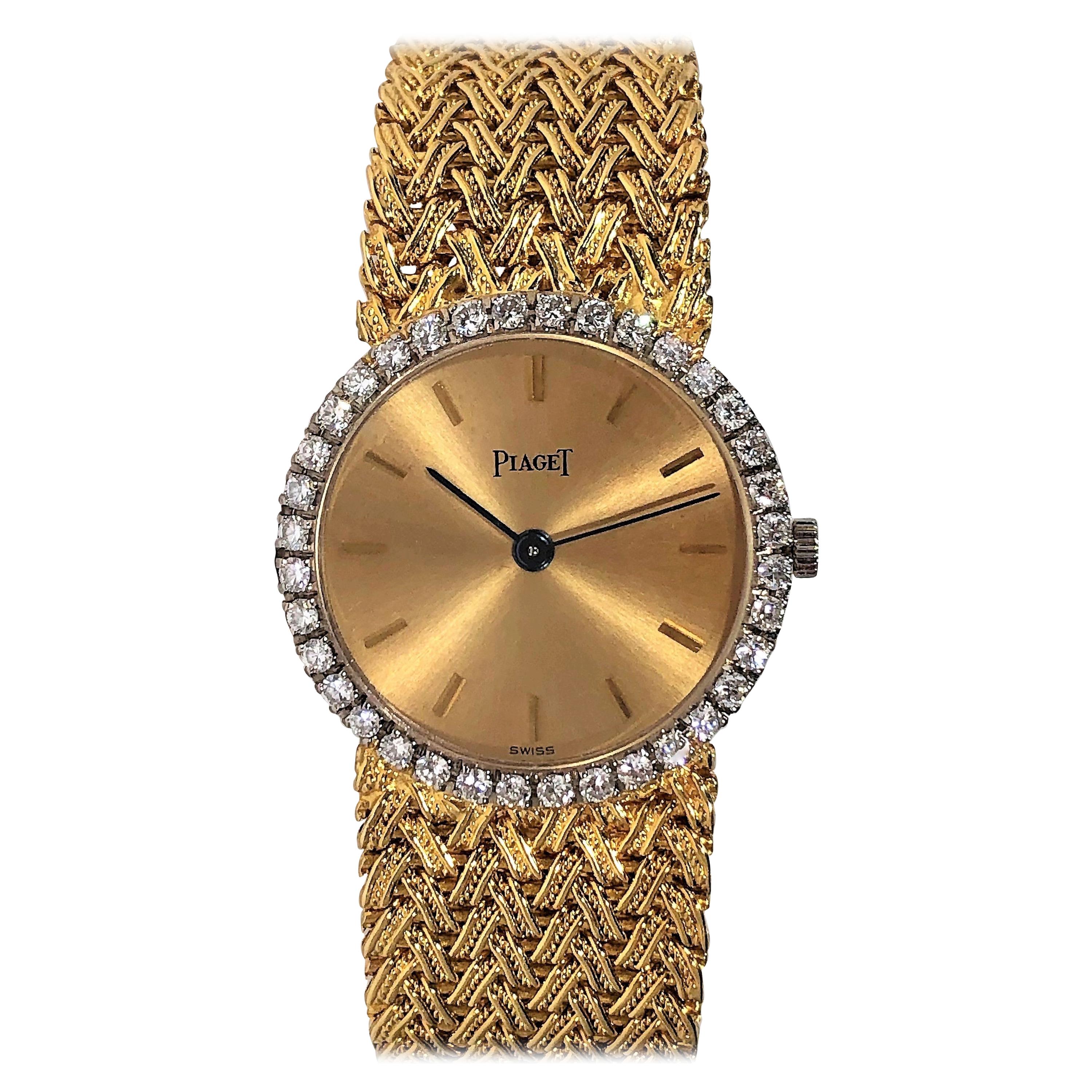 Classic Gold Piaget Watch with Champagne Dial and Diamond Bezel