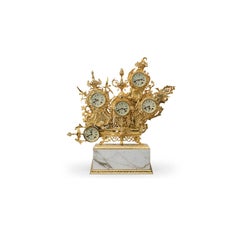 Classic Grandfather Table Clock, Gold Polished Brass and Calacatta Gold Marble