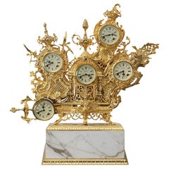 Horloge de table grand-père Classic, laiton poli or et marbre or Calacatta