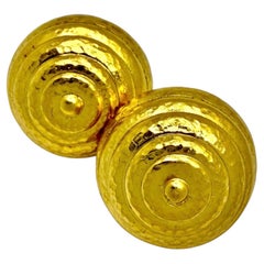 Classic Greek 18K Yellow Gold Hammered Finish Beehive Earrings by Lalaounis