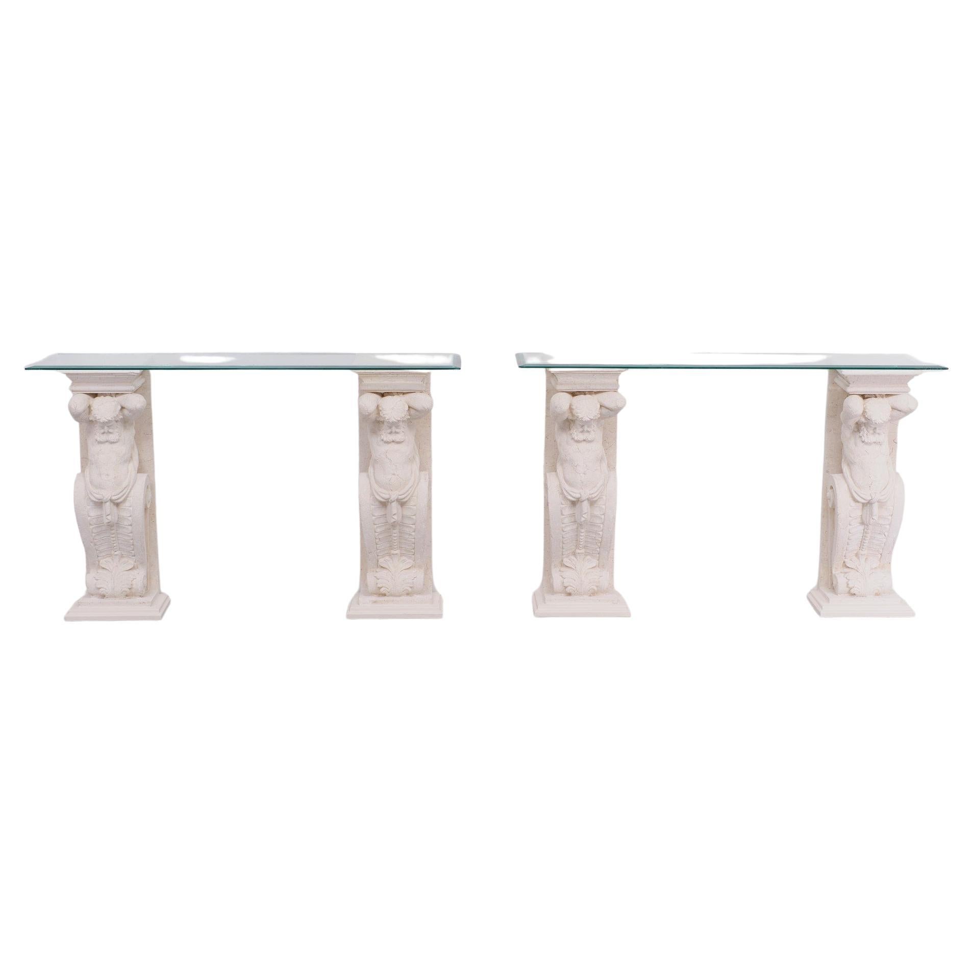 Classic Greek Cast Stone Console Tables, 1970s For Sale 8