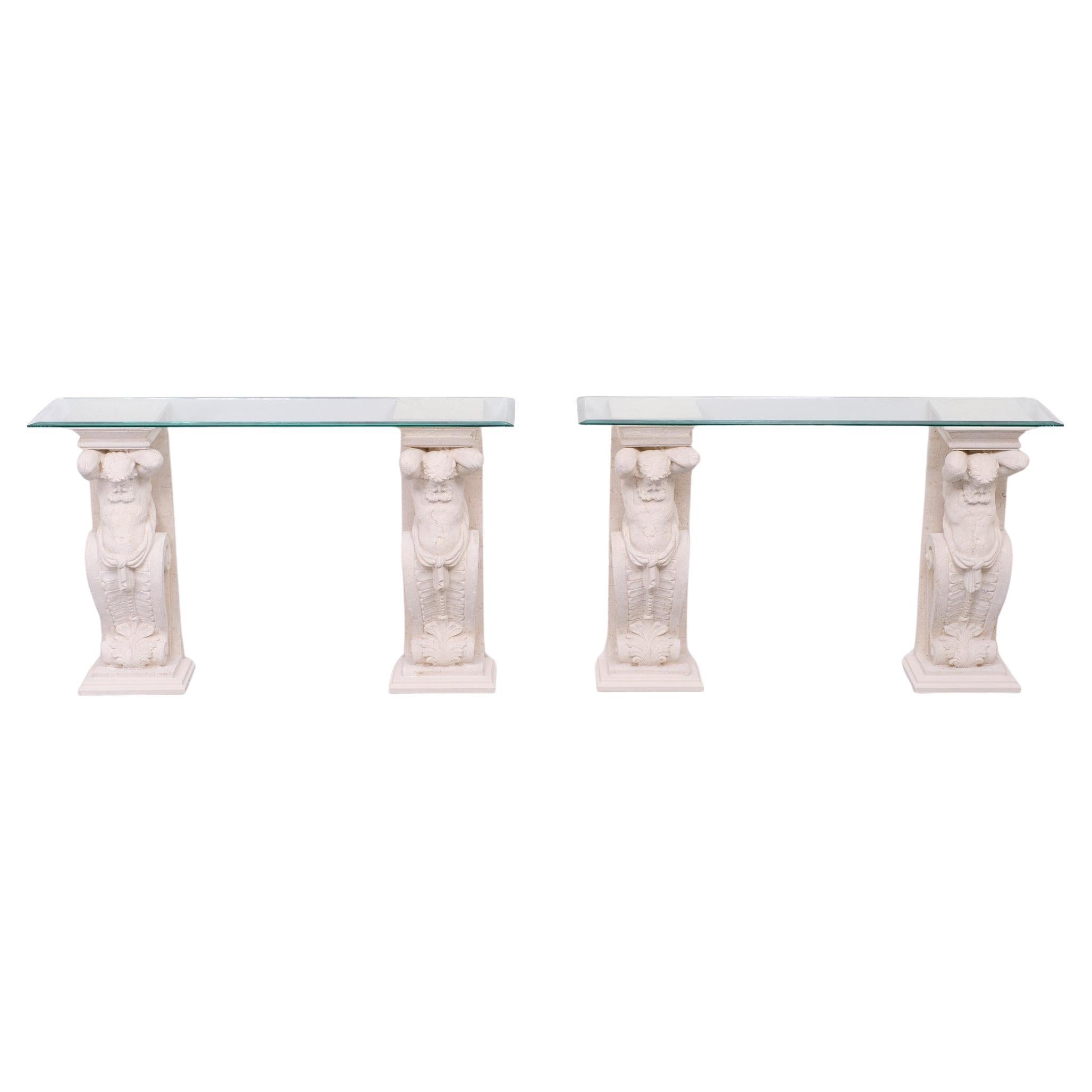 Classic Greek Cast Stone Console Tables, 1970s For Sale 2