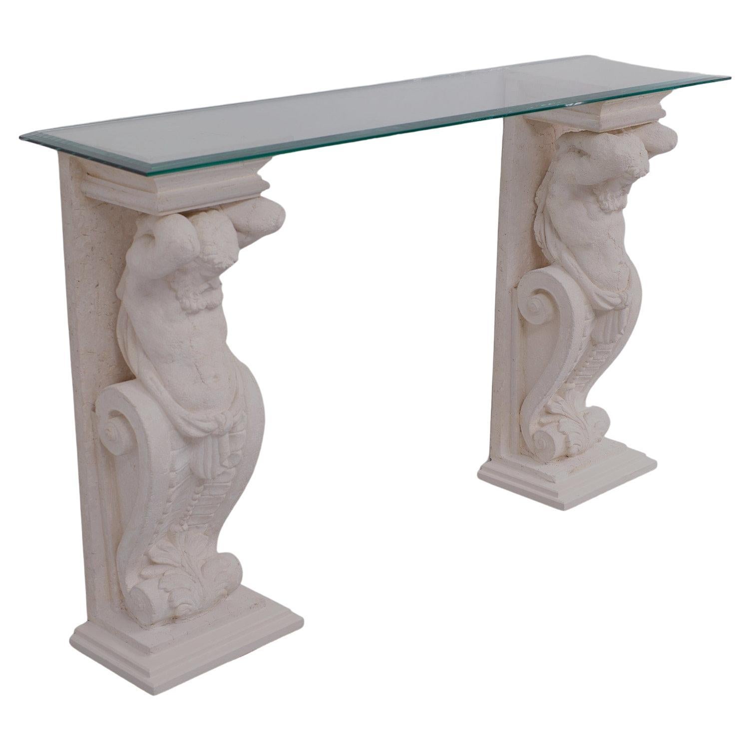 Classic Greek Cast Stone Console Tables, 1970s For Sale