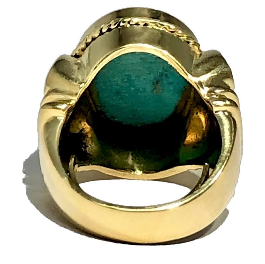 Cabochon Classic Greek Revival Style Persian Turquoise Ring in Yellow Gold