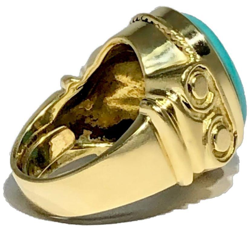 Classic Greek Revival Style Persian Turquoise Ring in Yellow Gold In Good Condition In Palm Beach, FL