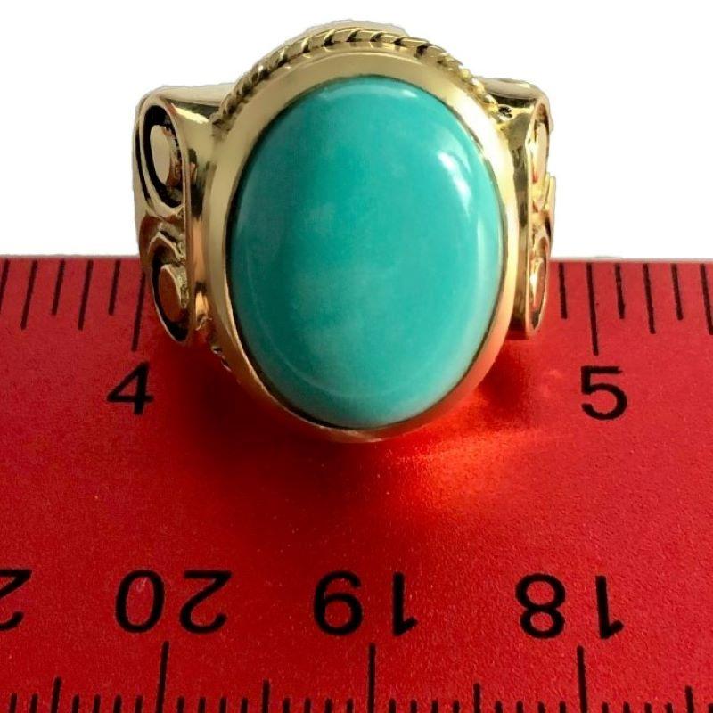 Classic Greek Revival Style Persian Turquoise Ring in Yellow Gold 1