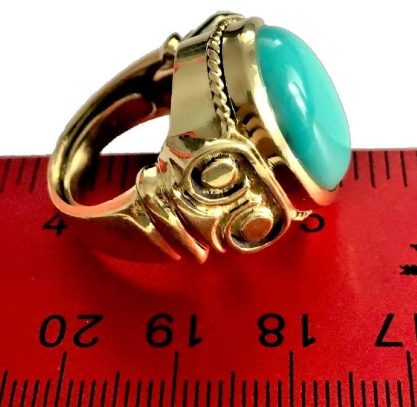 Classic Greek Revival Style Persian Turquoise Ring in Yellow Gold 2