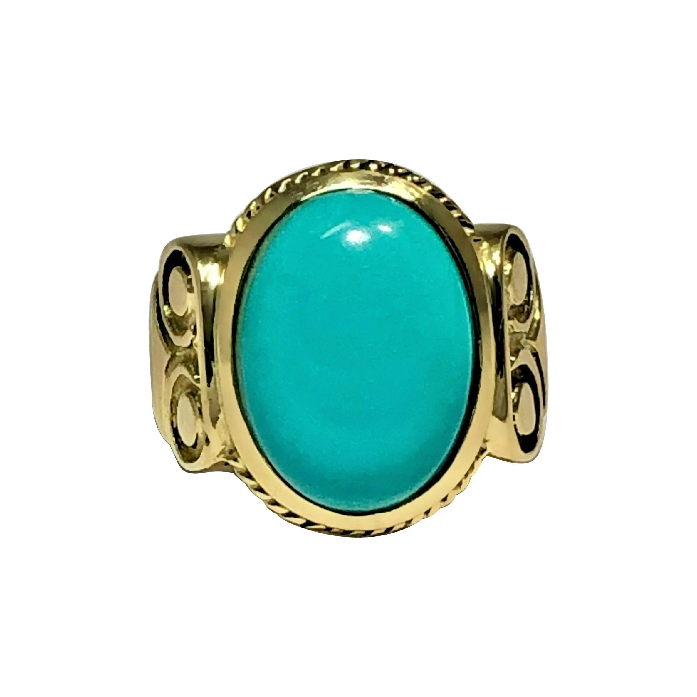 Classic Greek Revival Style Persian Turquoise Ring in Yellow Gold