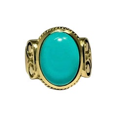 Vintage Classic Greek Revival Style Persian Turquoise Ring in Yellow Gold