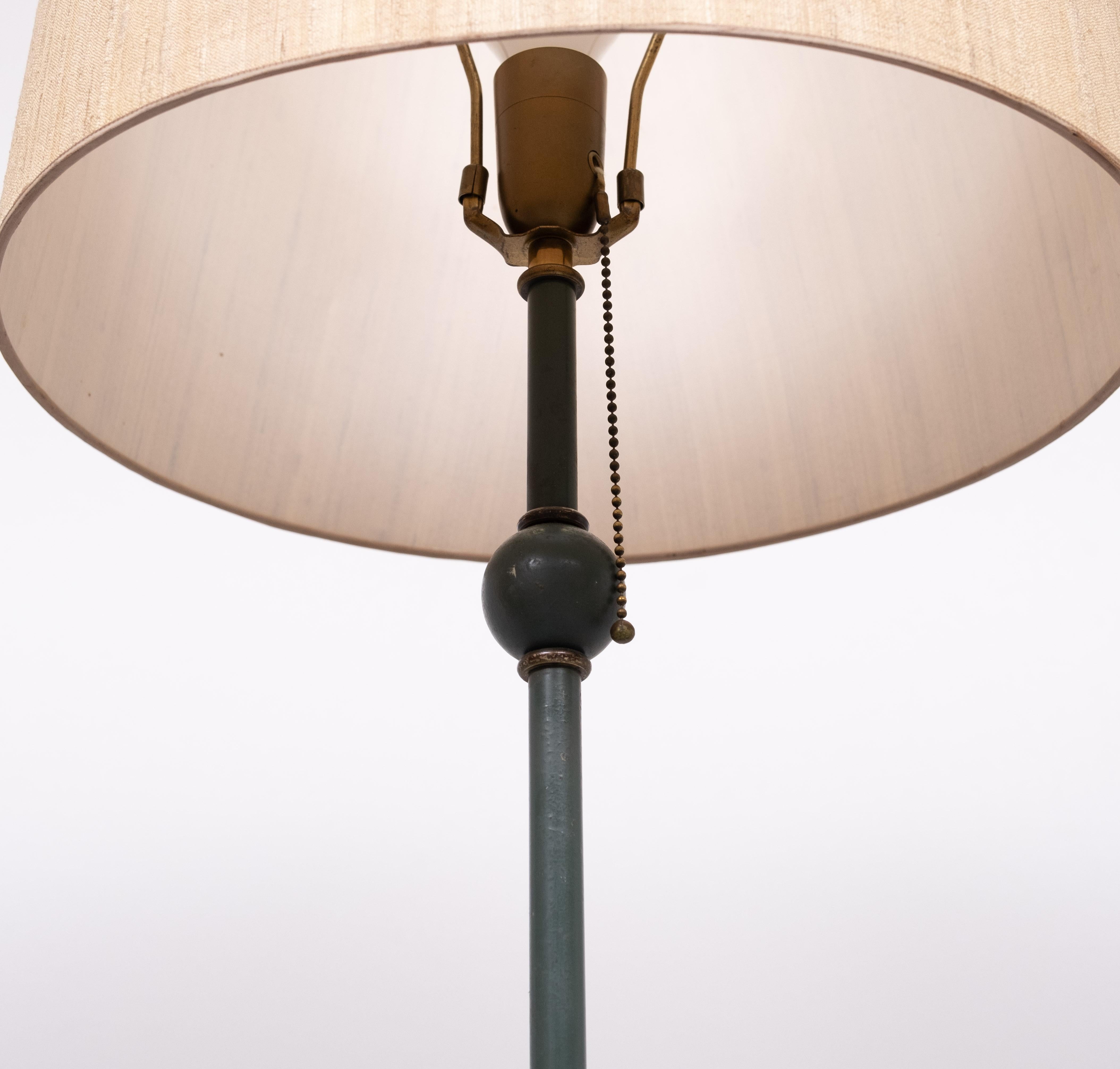 French Classic Green color  wooden floor lamp  1950s France For Sale