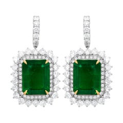 Classic Green Emerald Diamond Earrings in 18kt White Gold