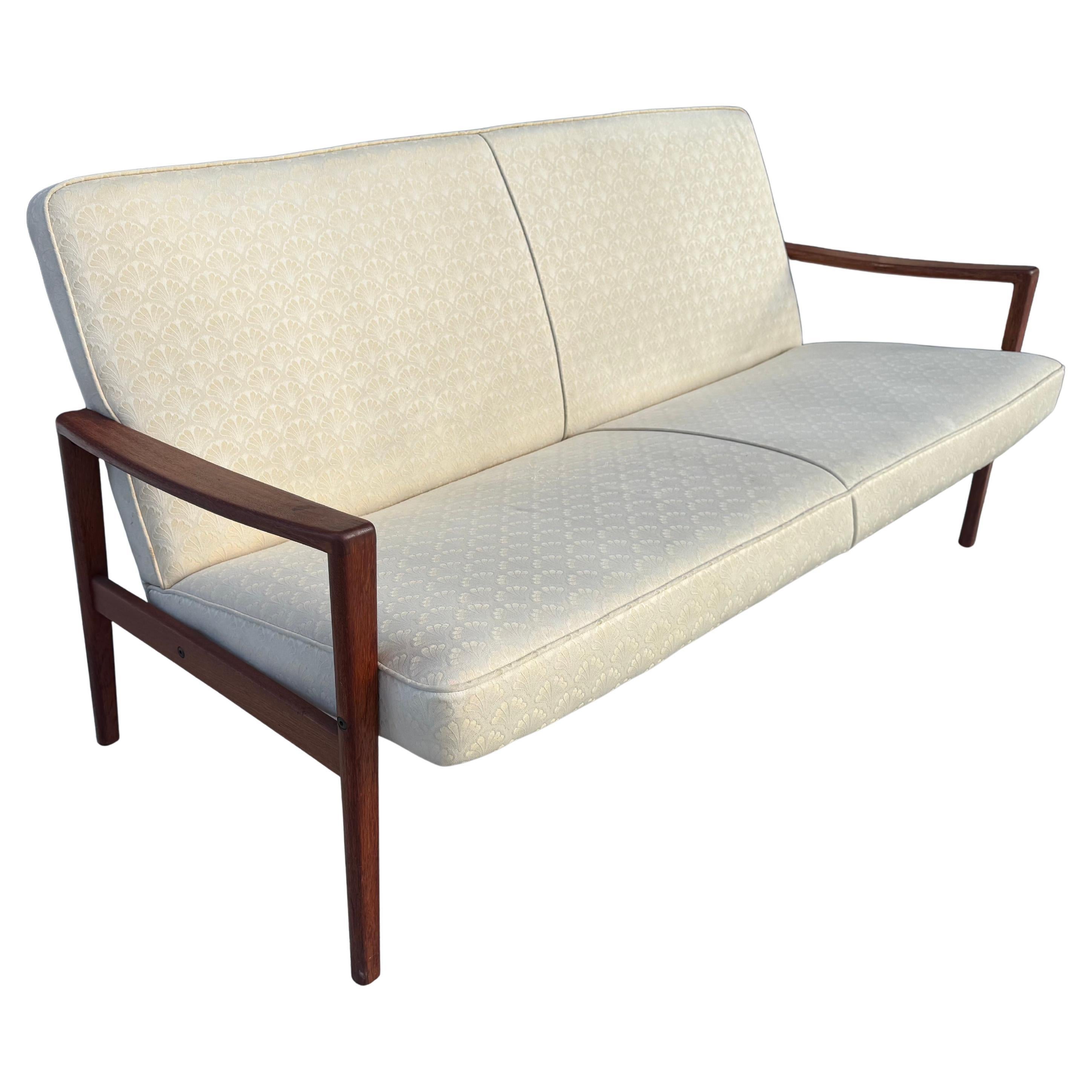 Classic Grete Jalk Three Seat Sofa, Teak / Fabric made in Denmark