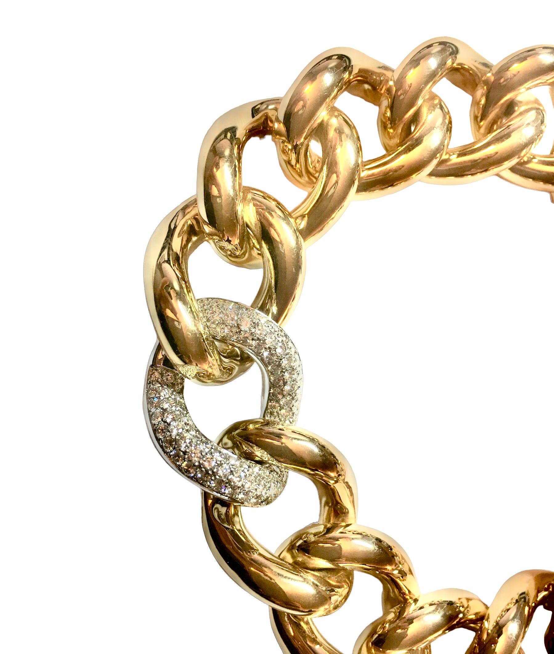 Taille brillant Bracelet classique Groumette en or jaune 18 carats et diamants blancs en vente