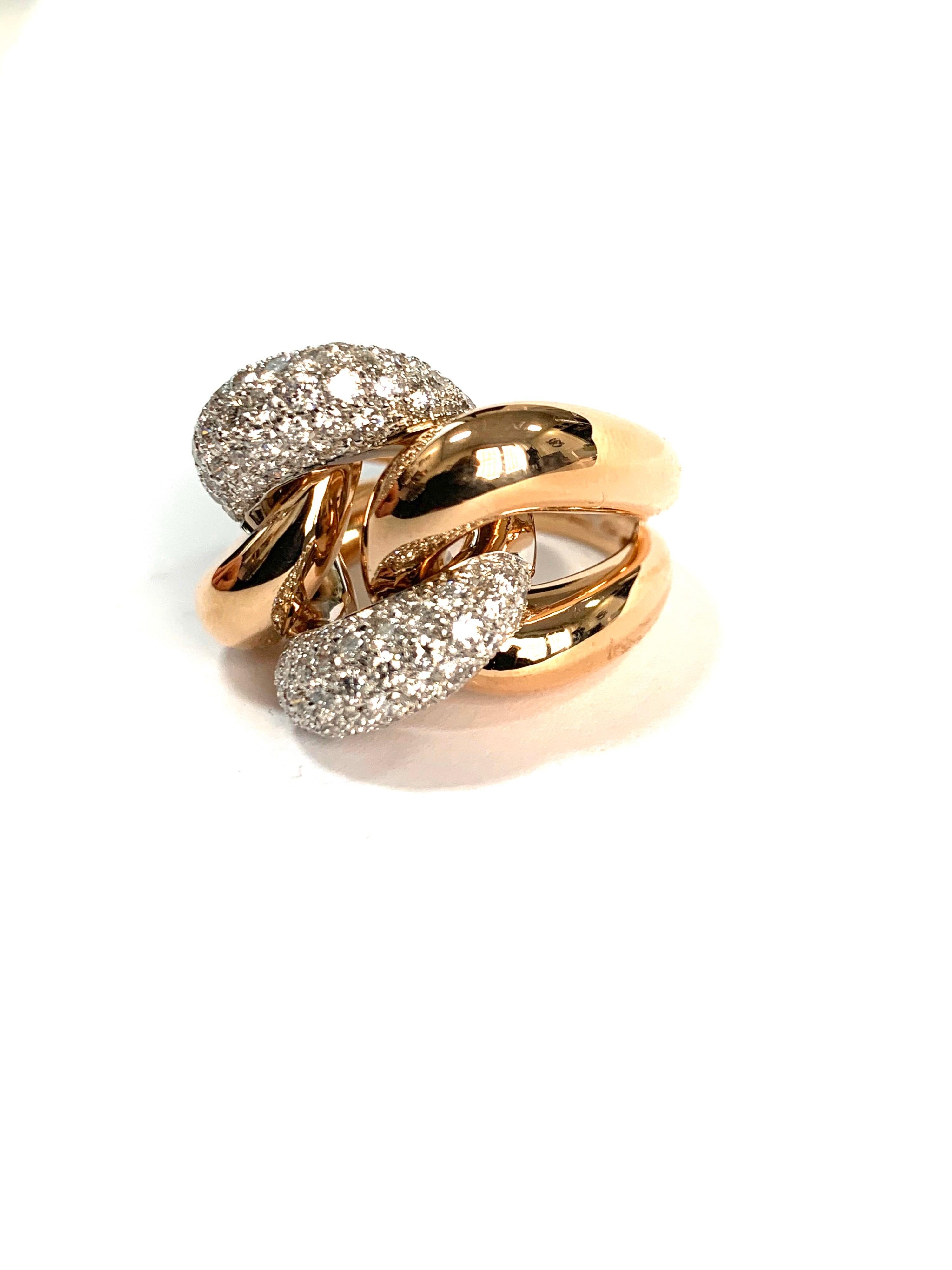 Classic Groumette Ring 18 Karat Rose Gold and Diamonds For Sale 2