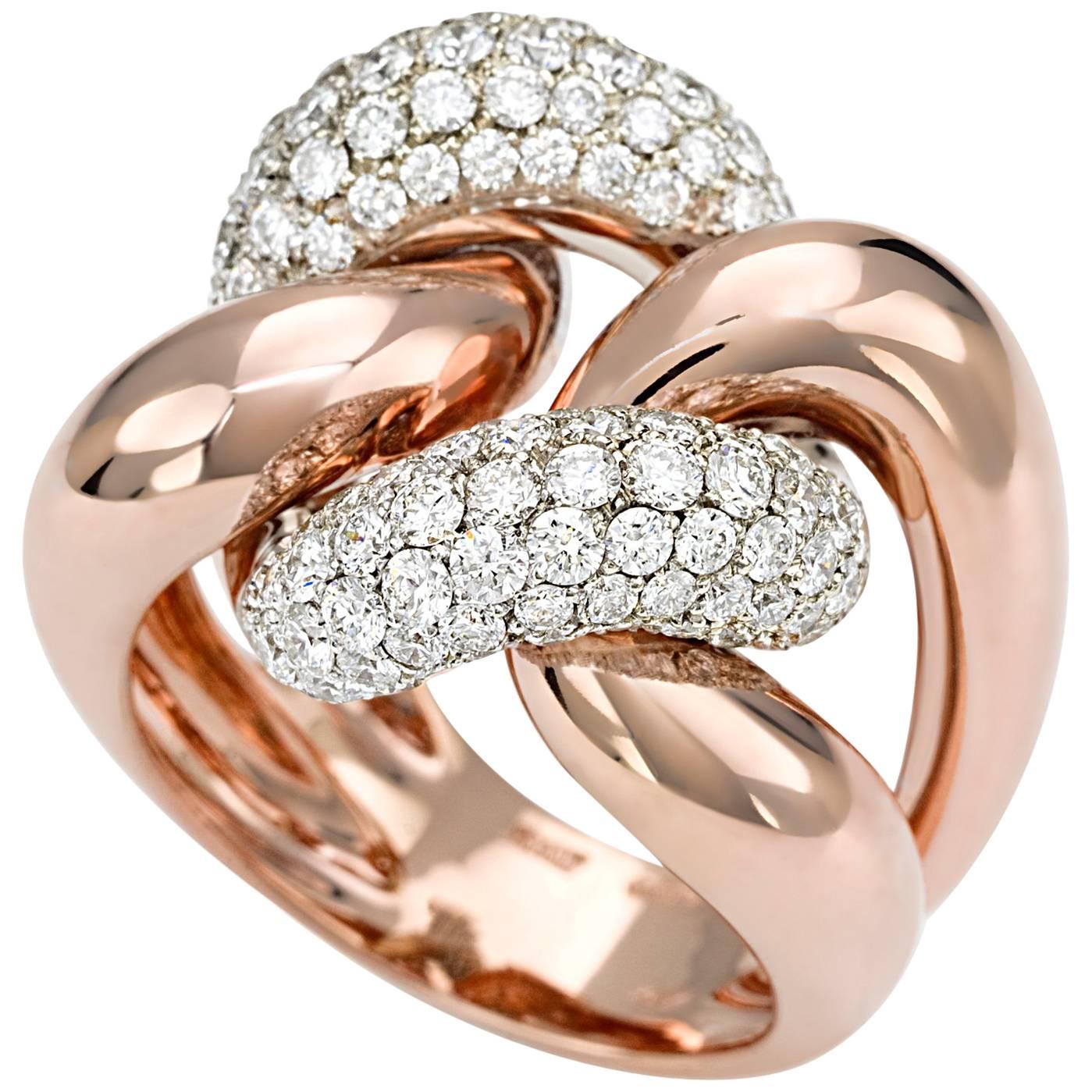 Classic Groumette Ring 18 Karat Rose Gold and Diamonds For Sale