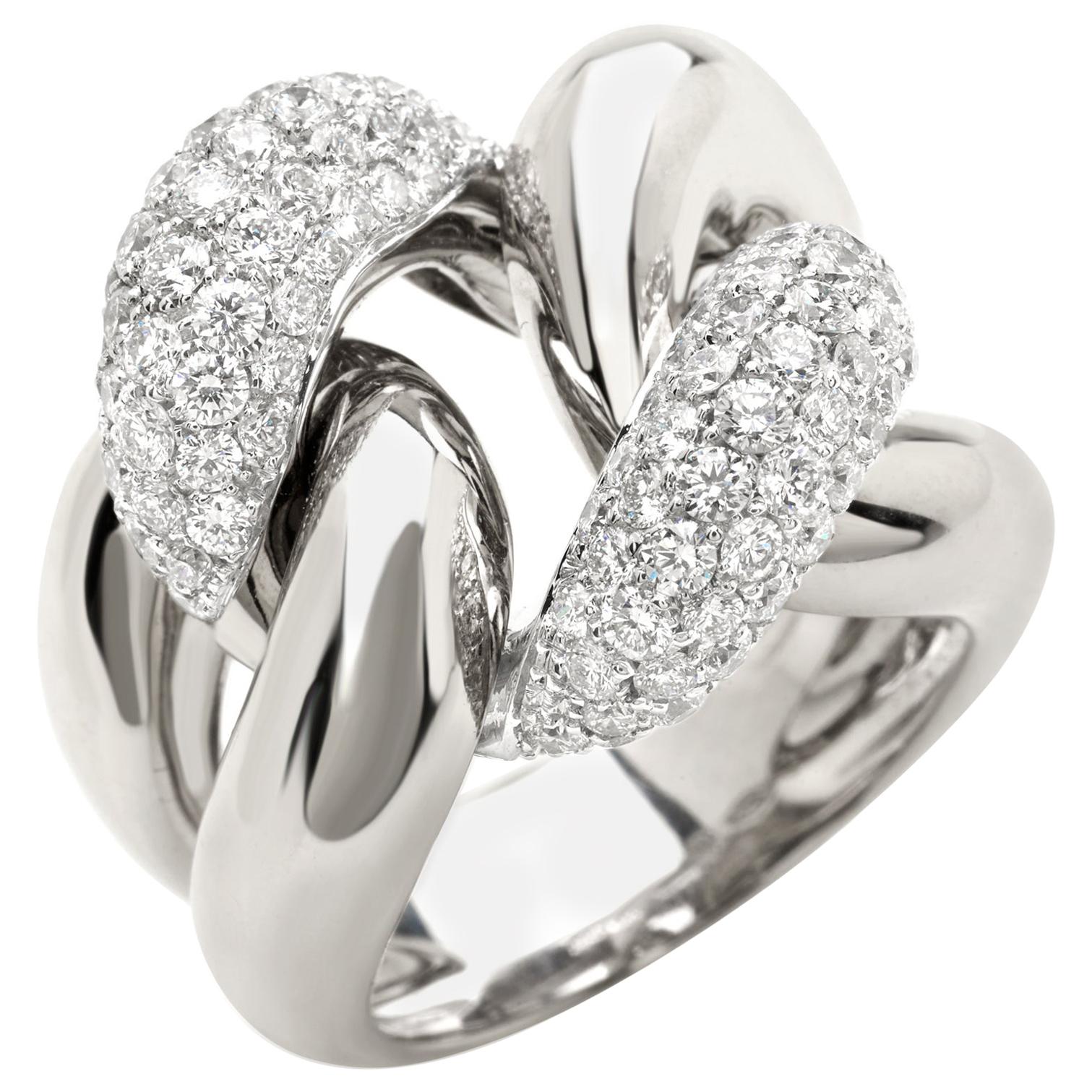 Classic Groumette Ring 18 Karat White Gold and Diamonds For Sale