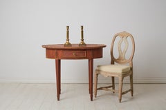 Classic Gustavian Side Table with an Oval Table Top, Drawer and Original Paint