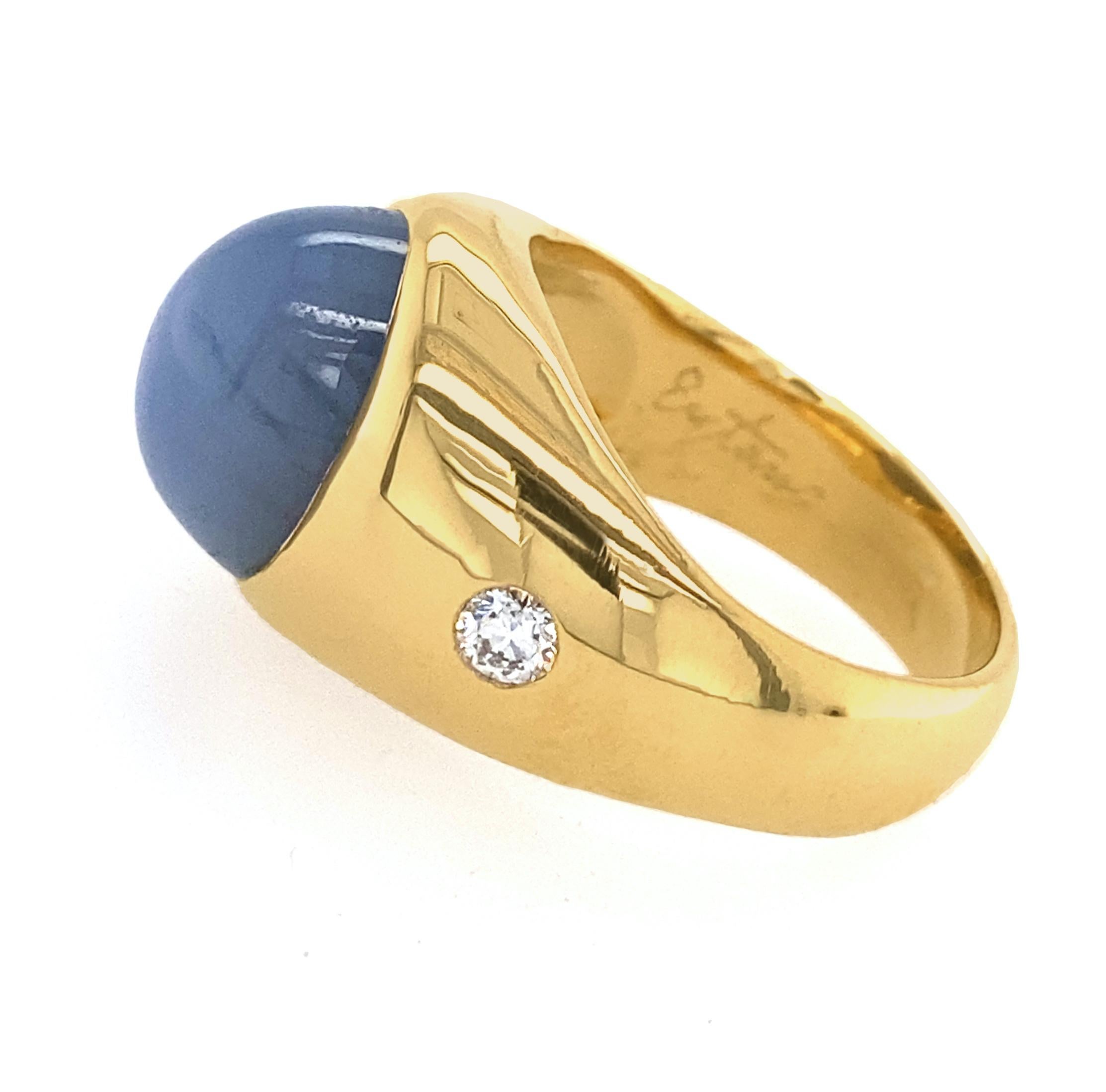 Classic Gypsy Ring with 19 Carat Star Sapphire & Side Diamonds in 18 Karat Gold 1