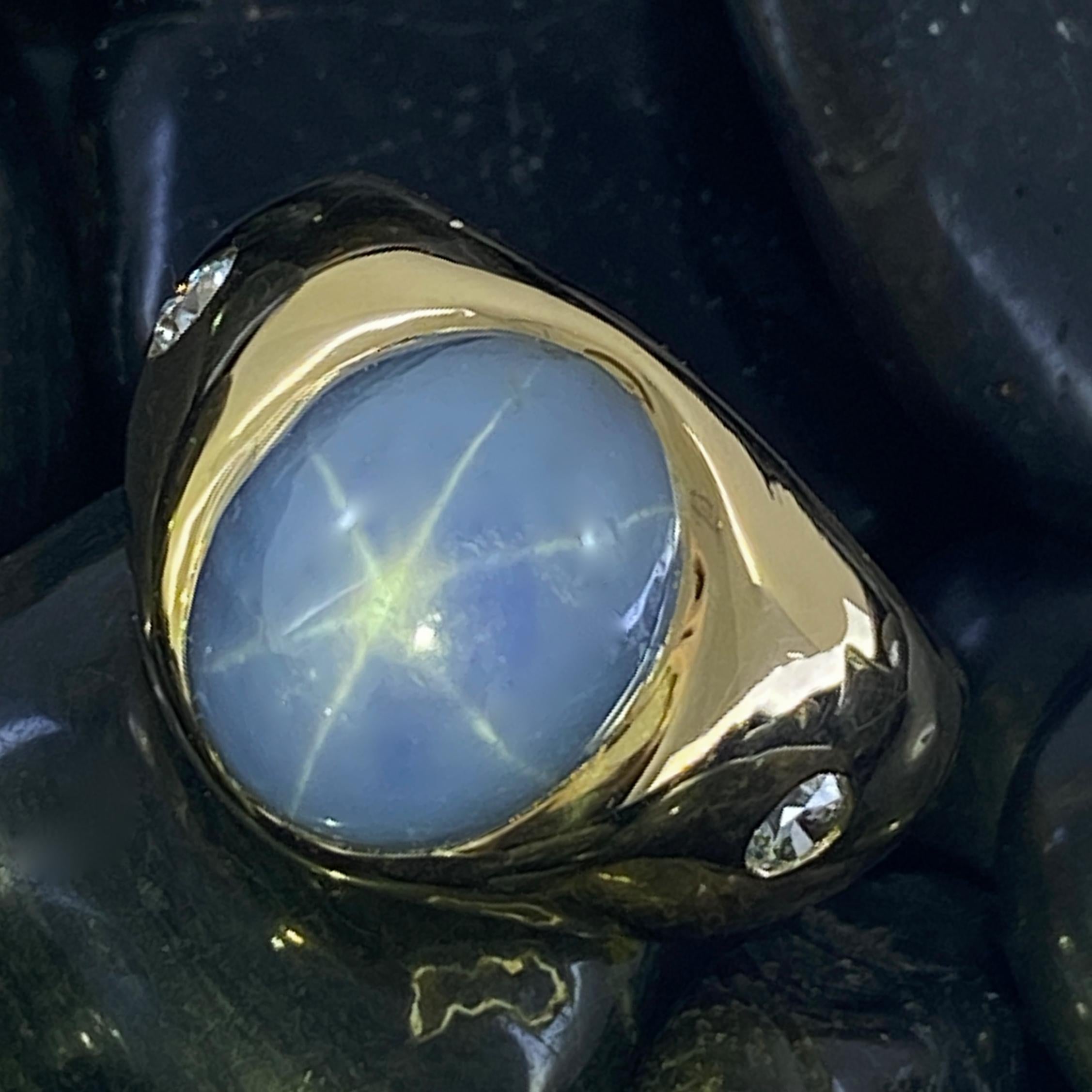 Classic Gypsy Ring with 19 Carat Star Sapphire & Side Diamonds in 18 Karat Gold 3