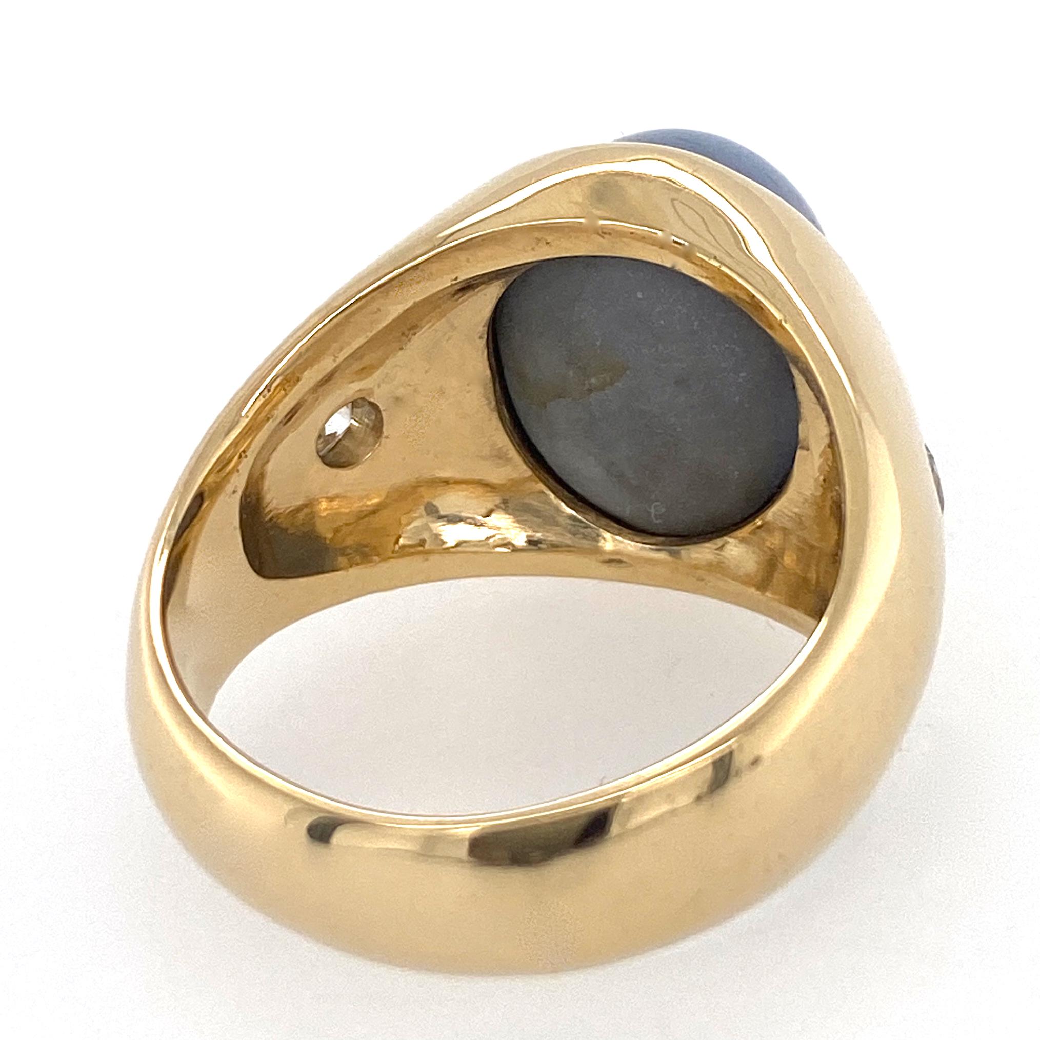 Classic Gypsy Ring with 19 Carat Star Sapphire & Side Diamonds in 18 Karat Gold 6