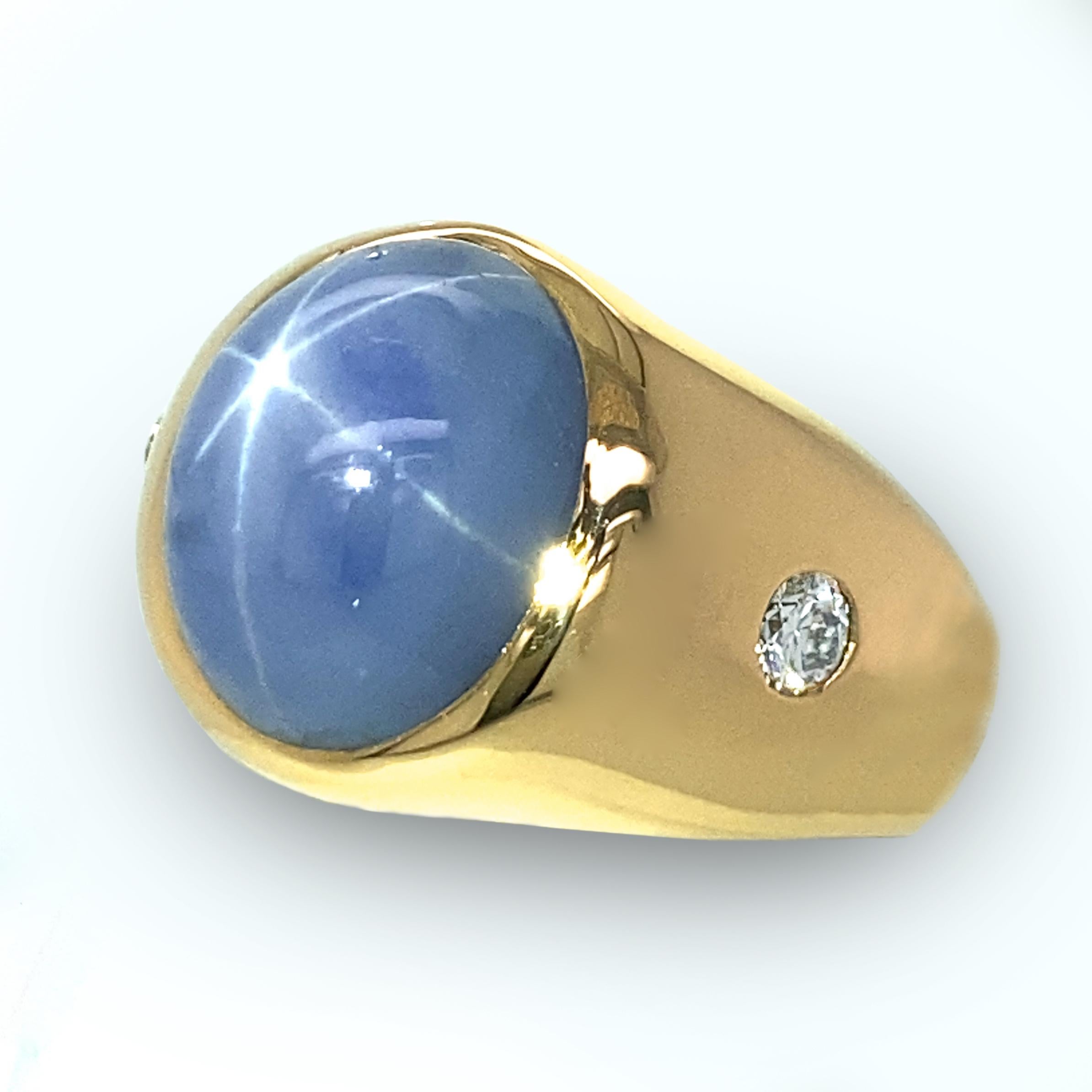 Classic Gypsy Ring with 19 Carat Star Sapphire and Side Diamonds in 18 ...