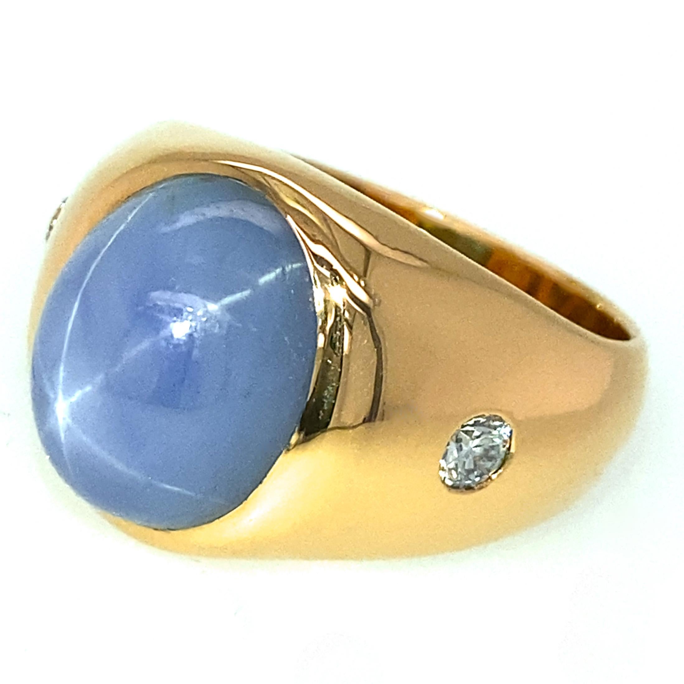 Contemporary Classic Gypsy Ring with 19 Carat Star Sapphire & Side Diamonds in 18 Karat Gold