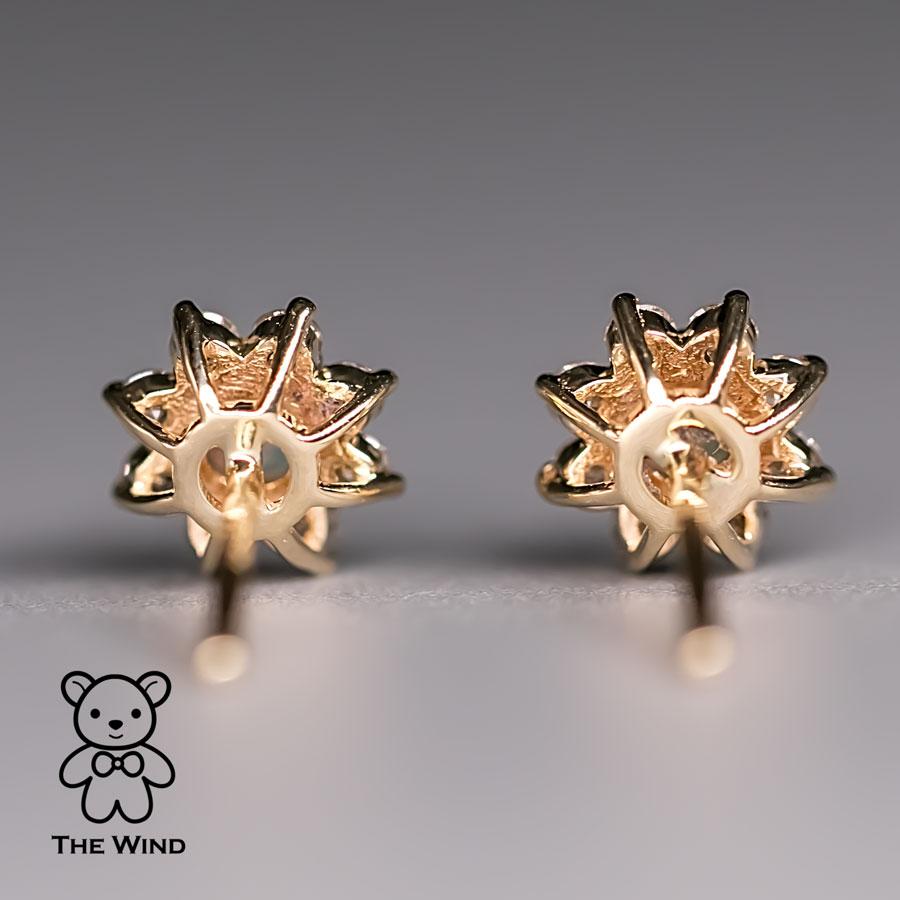 Classic Halo Australischer Opal & Diamanten Ohrstecker 14K Gelbgold (Brillantschliff)