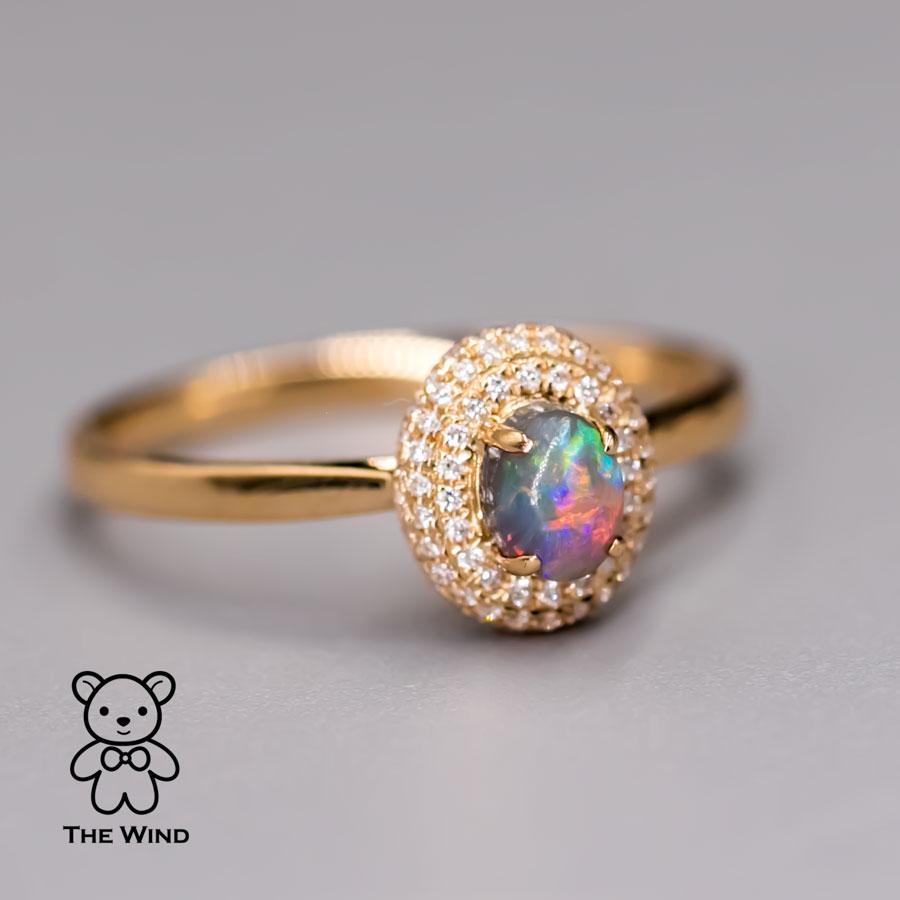 Classic Halo Design Australian Black Opal Diamond Engagement Ring 18K  In New Condition For Sale In Suwanee, GA