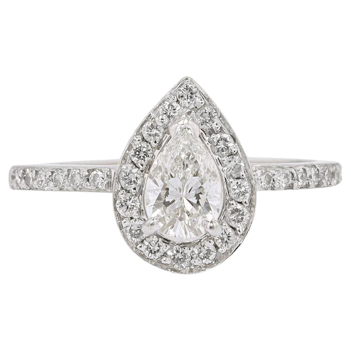 Classic Halo Pear Shape Diamond Engagement Ring For Sale