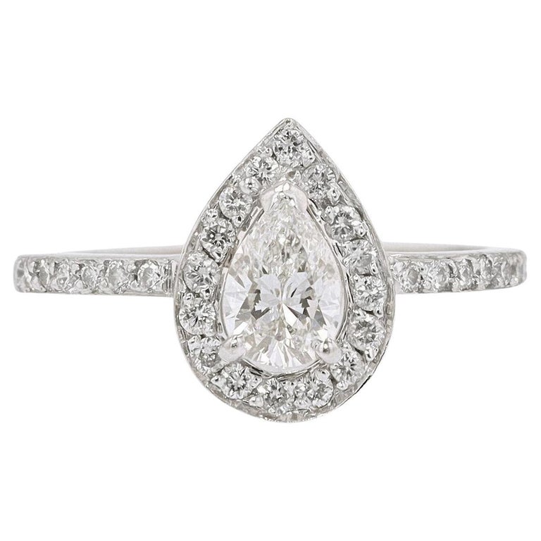 Classic Halo Pear Shape Diamond Engagement Ring For Sale at 1stDibs