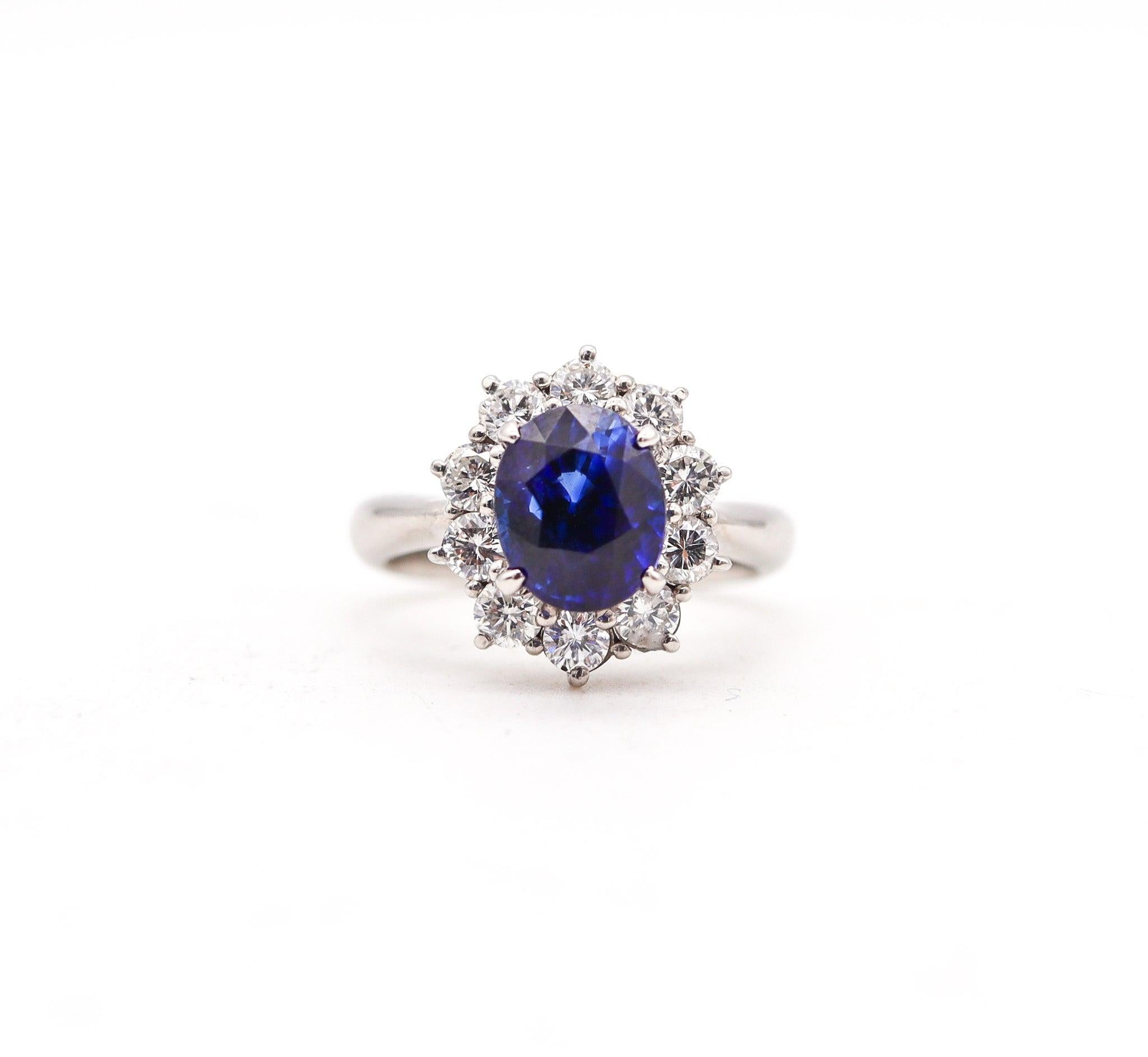 A classic ring with gemstones.

This is a beautiful contemporary ring, crafted as a classic halo in solid .900/.999 platinum with high polished finish. The central upper part is embellished with eleven earth-mined natural gemstones; such: white